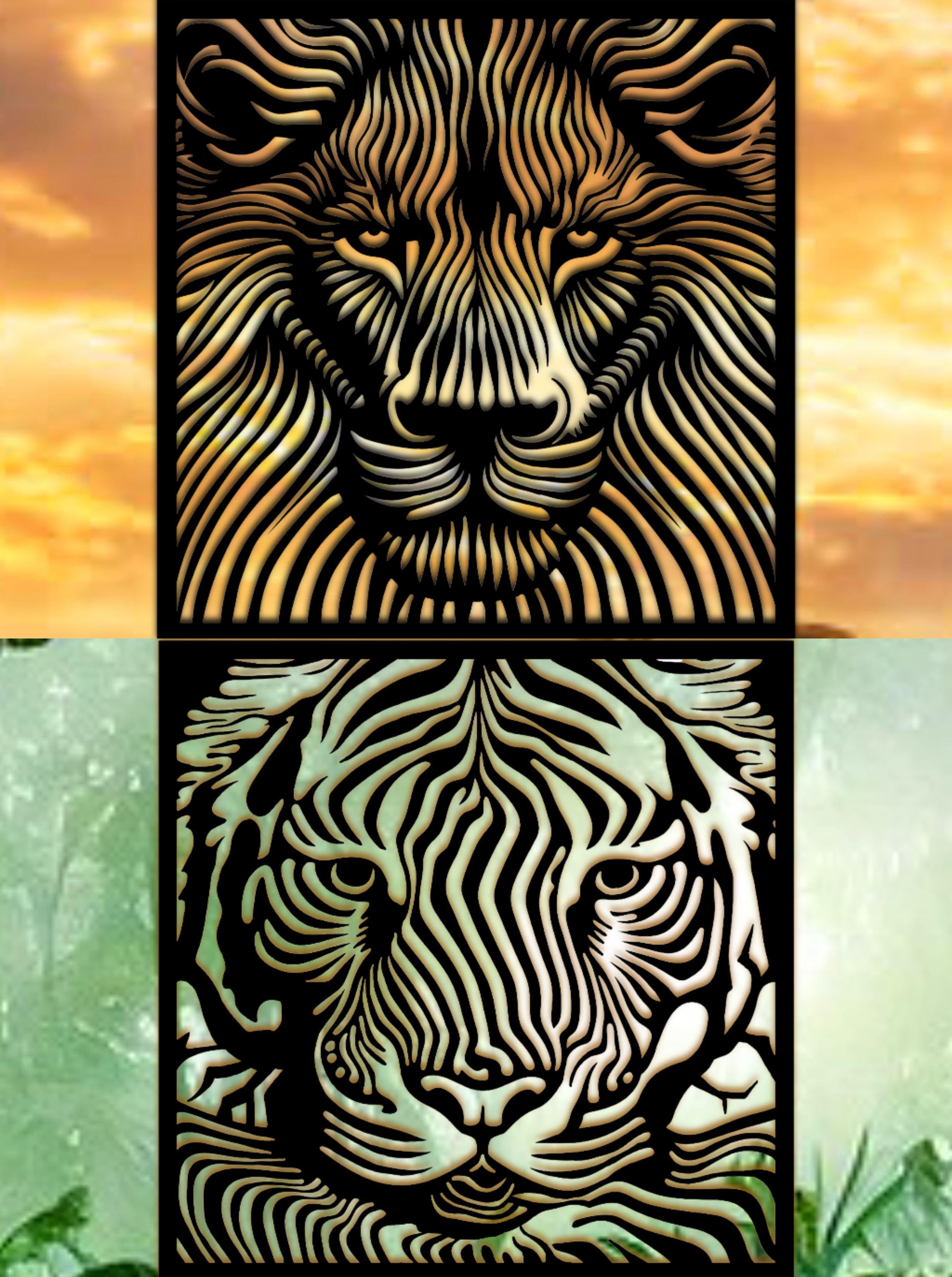 Tiger & Lion Wall Art Two Jungle Cats Wall Decor optical Illusion 3D Decorations 3d model