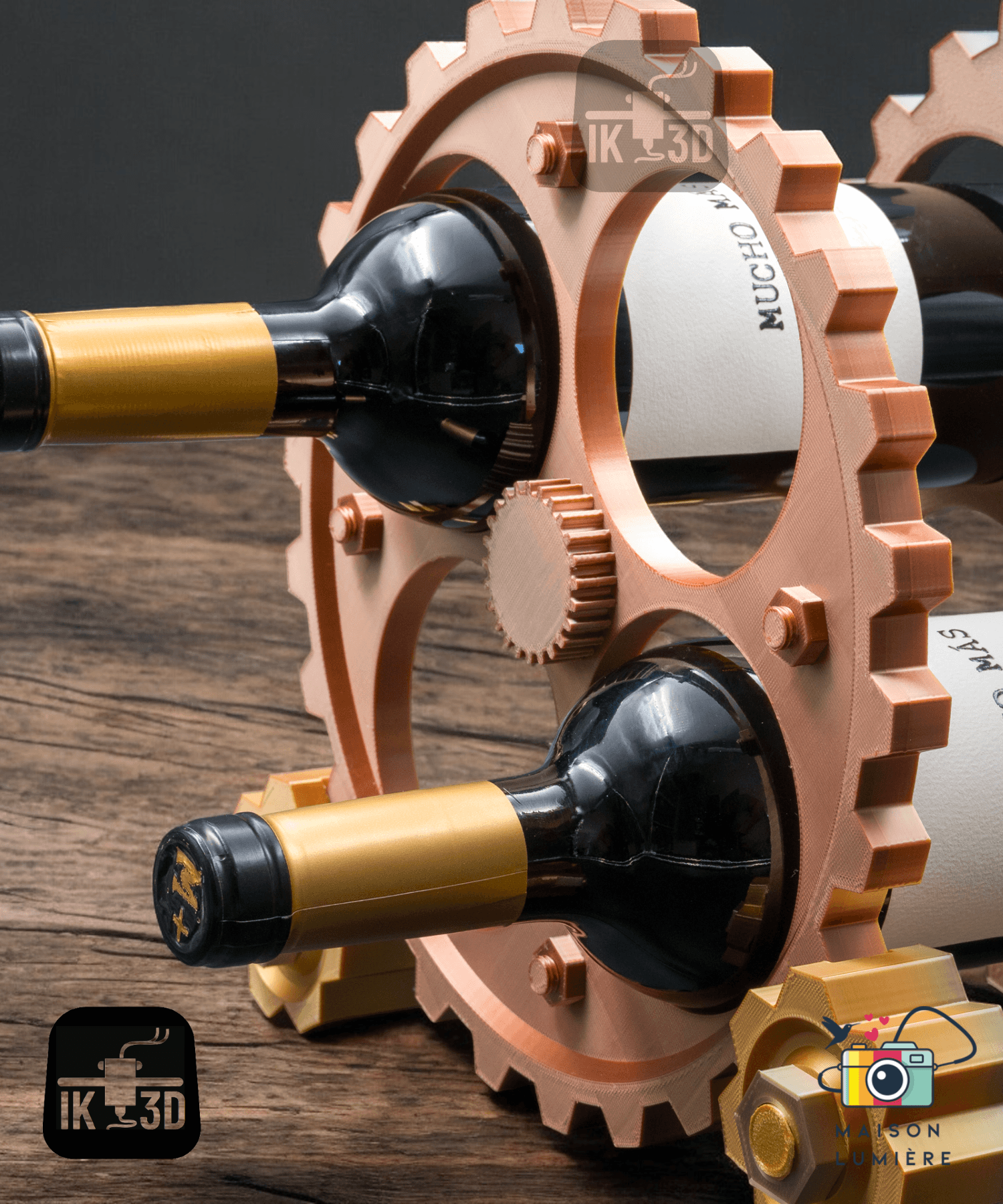 Steampunk Gears Wine Rack / Easy Print 3d model