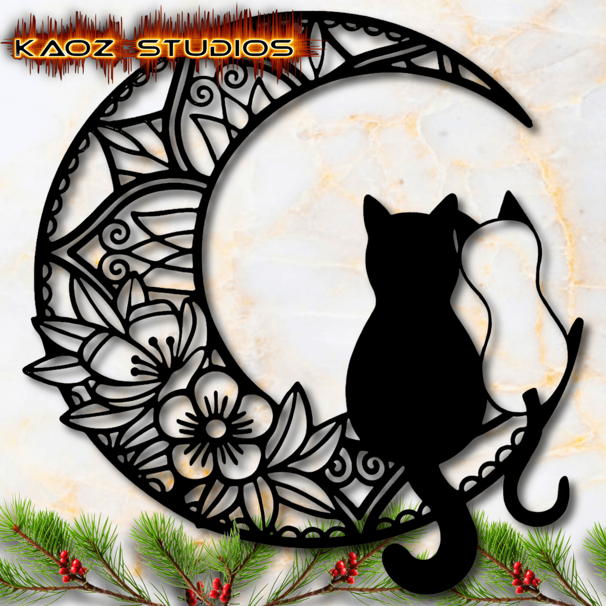 mandala cats on a christmas moon wall art cat on the moon wall decor 3d model