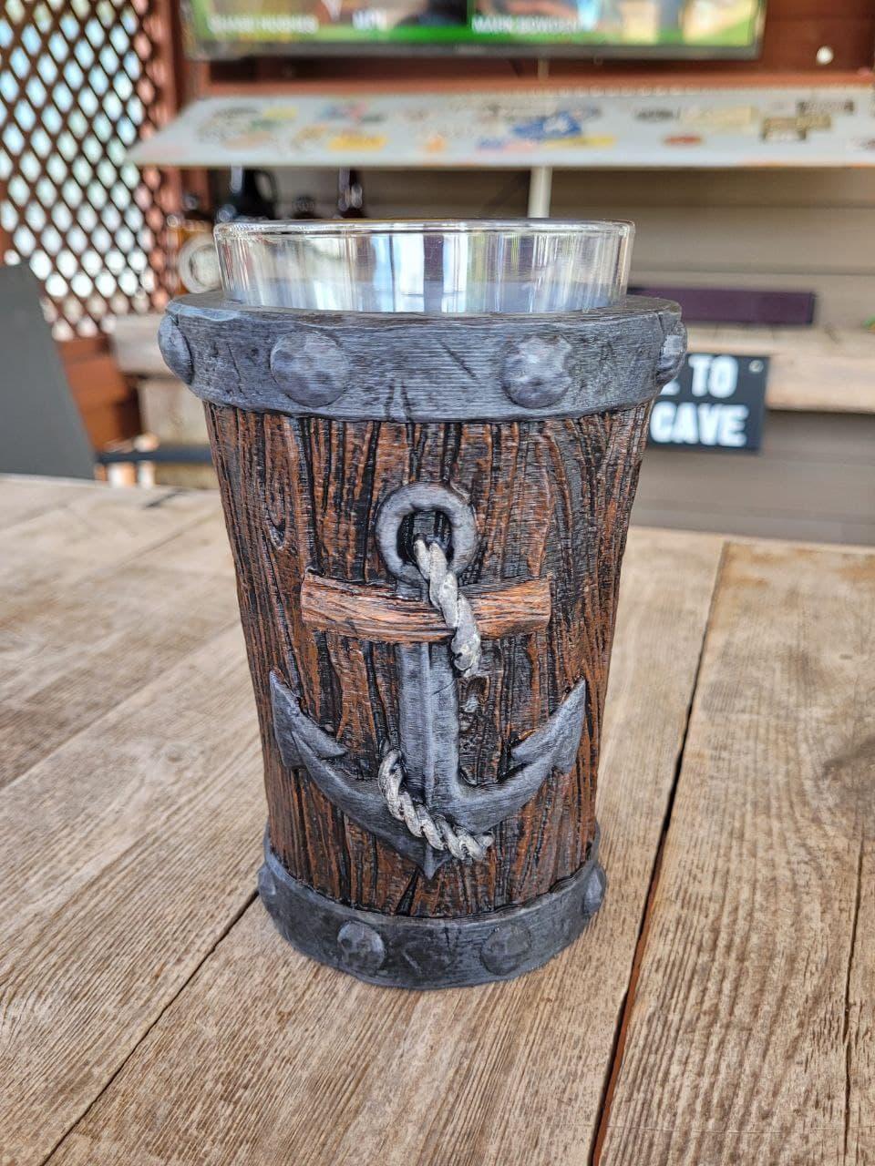 Nautical Fouled Anchor Wood Pint Glass Koozie 3d model