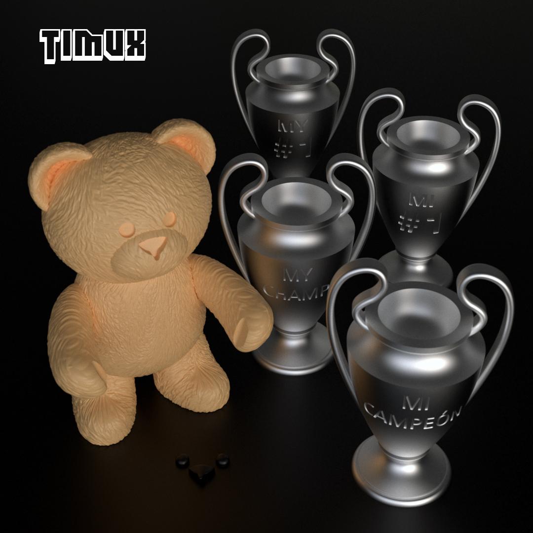 TEDDY BEAR WITH A CHAMPIONS LEAGUE TROPHY 3d model