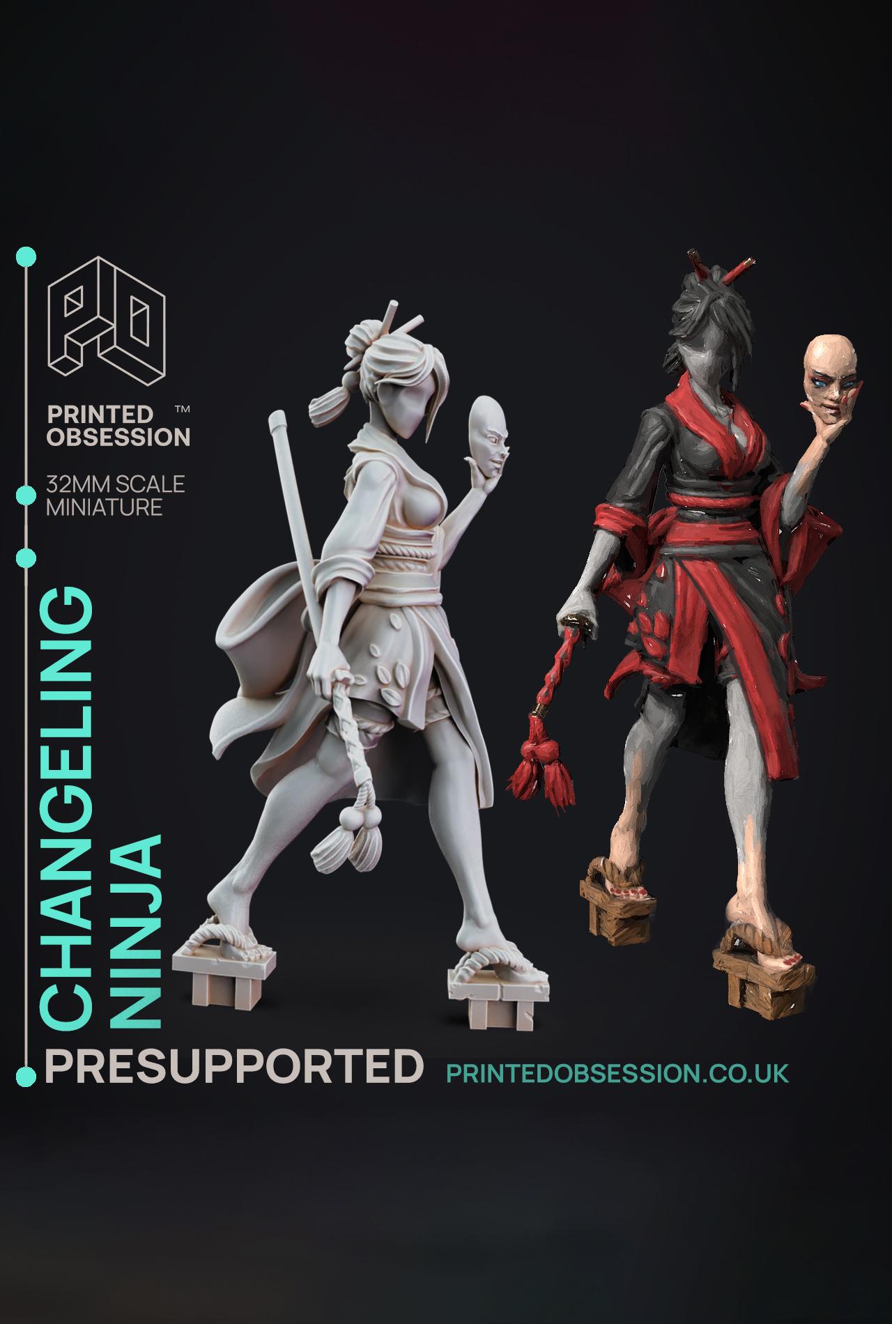 Changelin Ninja - Mimics Vs Ninjas - PRESUPPORTED - Illustrated and Stats - 32mm scale			 3d model