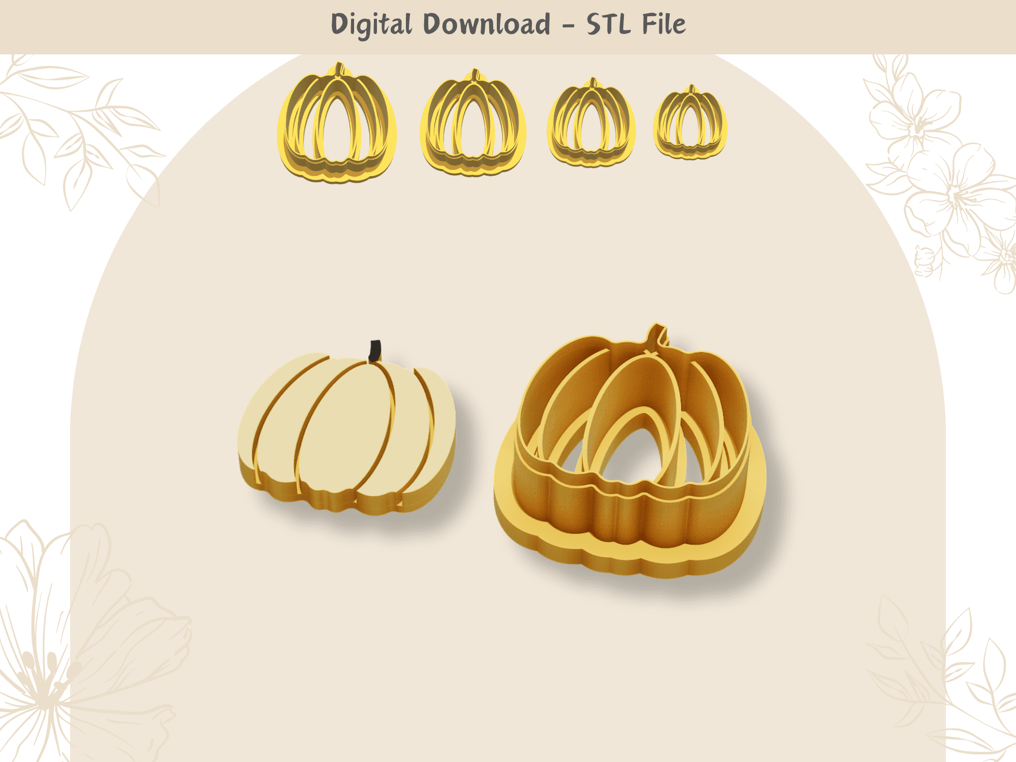 Halloween Pumpkin Clay Cutter for Polymer Clay | Digital STL File | Clay Tools | 4 Sizes Halloween C 3d model