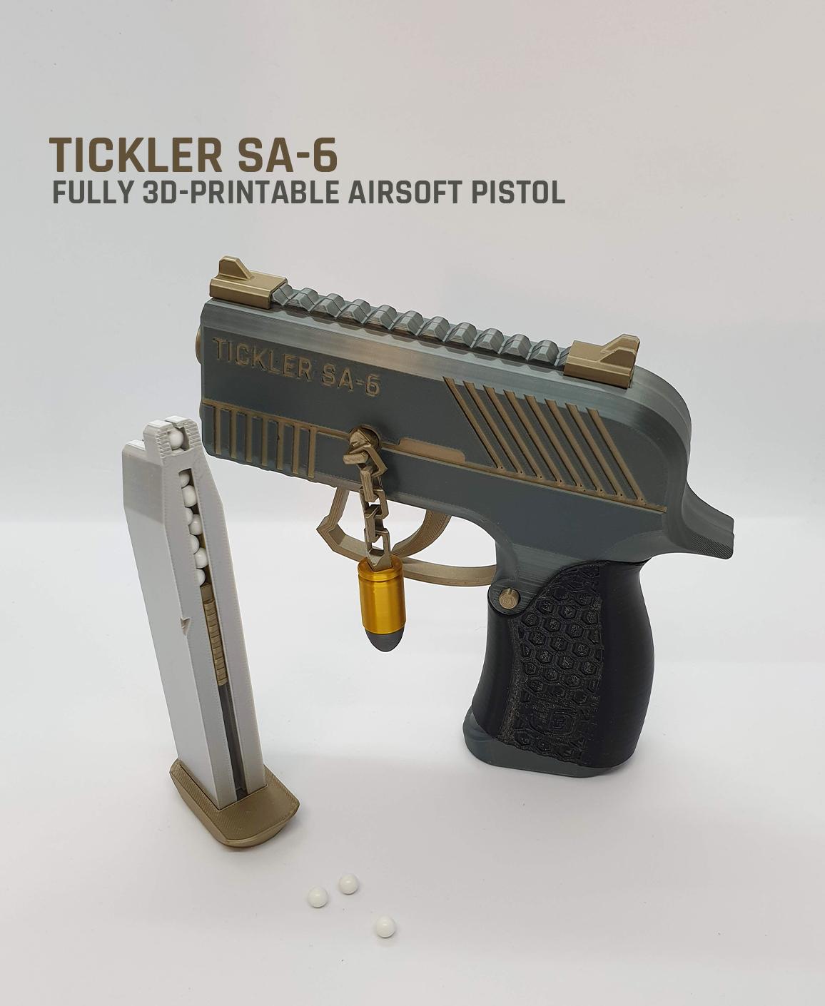 Tickler SA-6 — Fully 3D-printable semi-automatic airsoft pistol 3d model