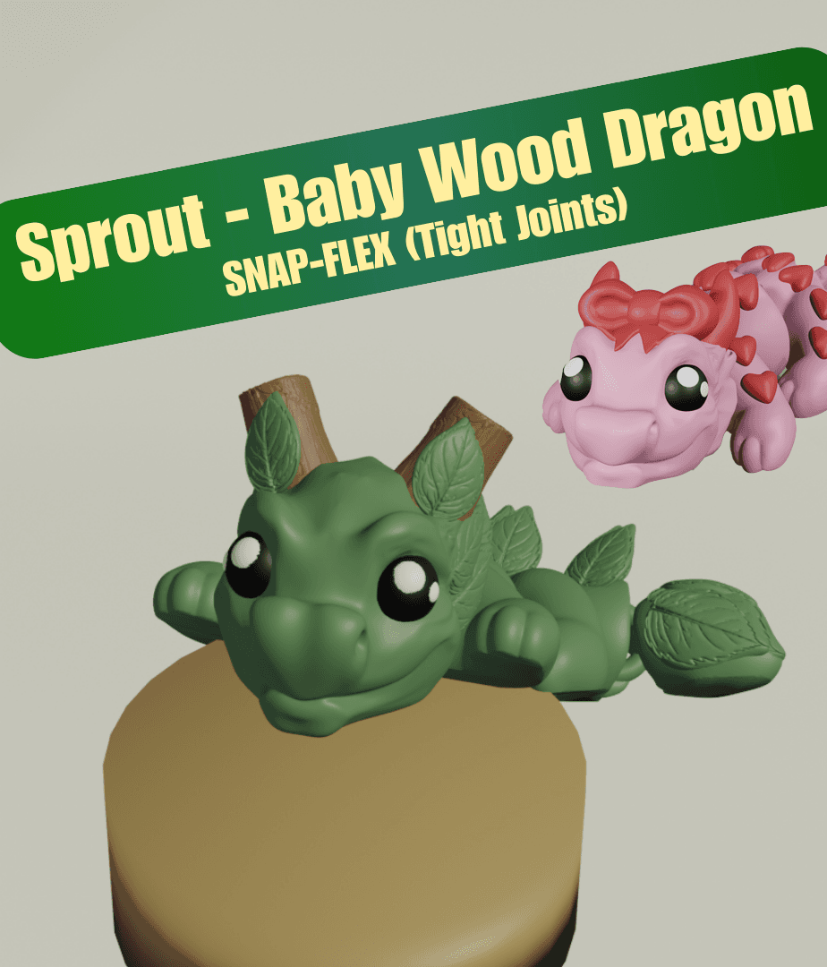 Sprout, Baby Wood Dragon - Articulated Dragon Snap-Flex Fidget (Tight Joints) 3d model