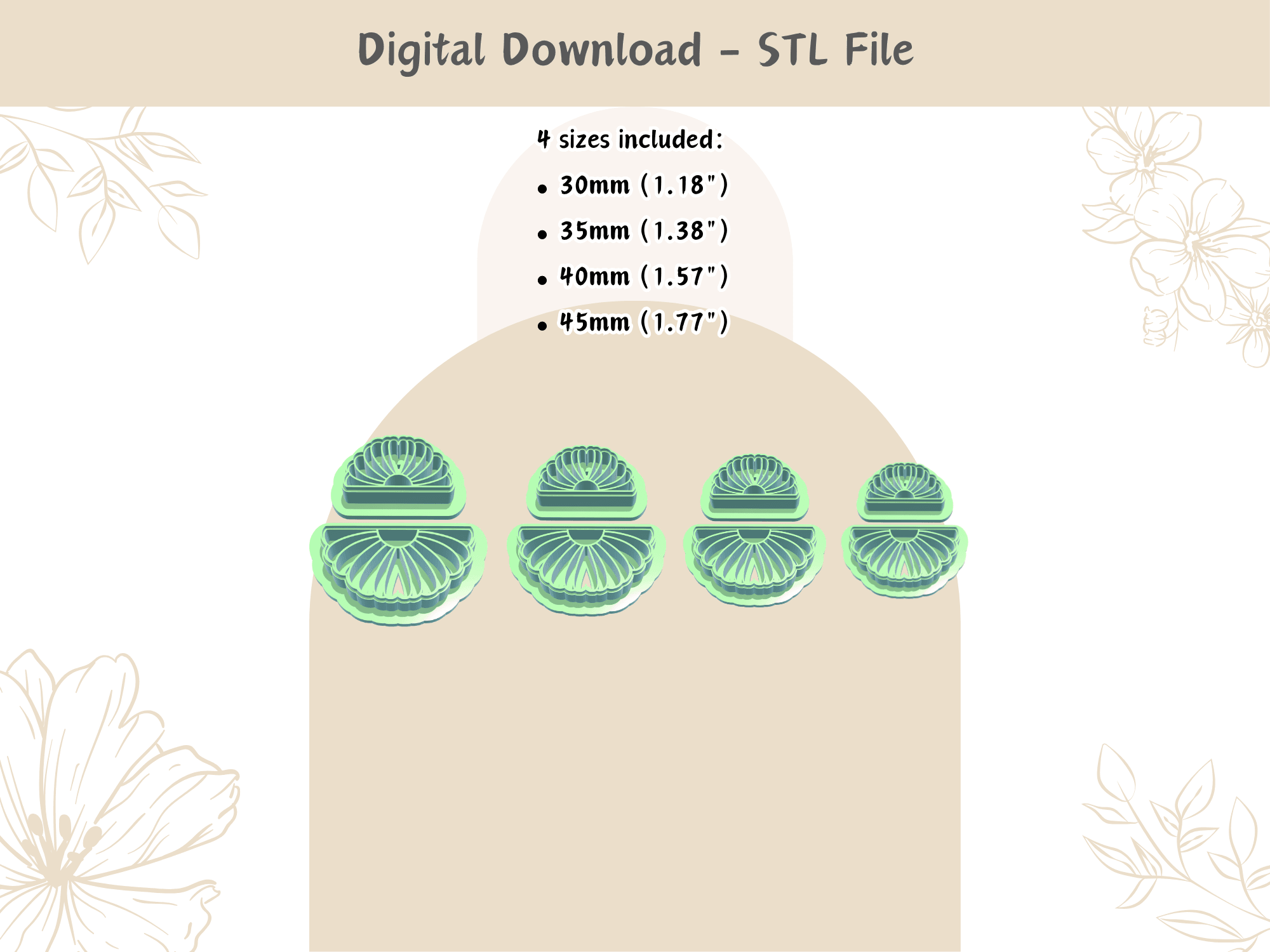 Split Flower 2 parts Cutter for Polymer Clay | Digital STL File | Clay Tools | 4 Sizes Summer Clay C 3d model