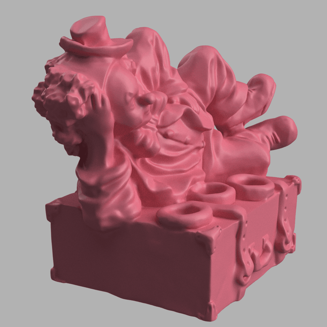 Clown lying on a suitcase 3d model