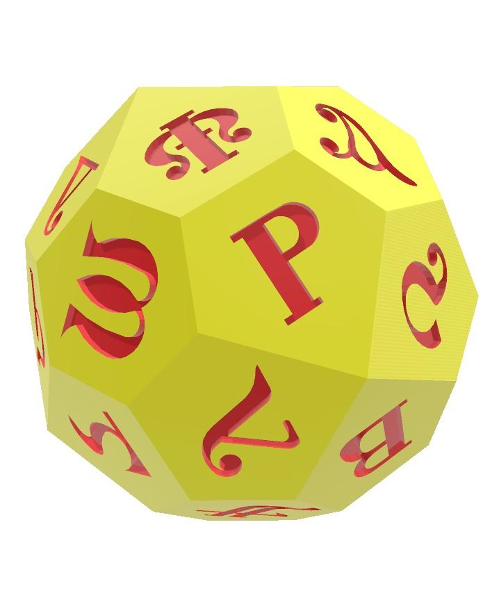 Coptic Alphabet d32 Polyhedral Die 3d model