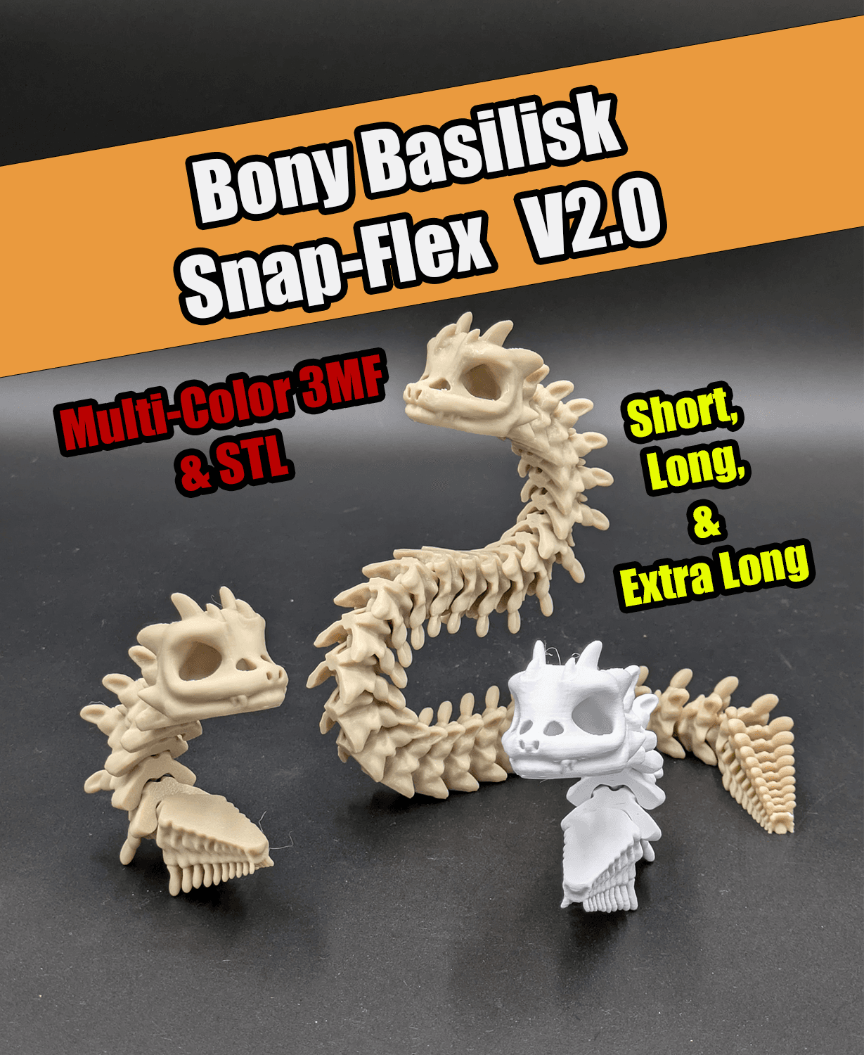 Bony Basilisk - Revamped, Snap-Flex 2.0 Fidget Toy 3d model