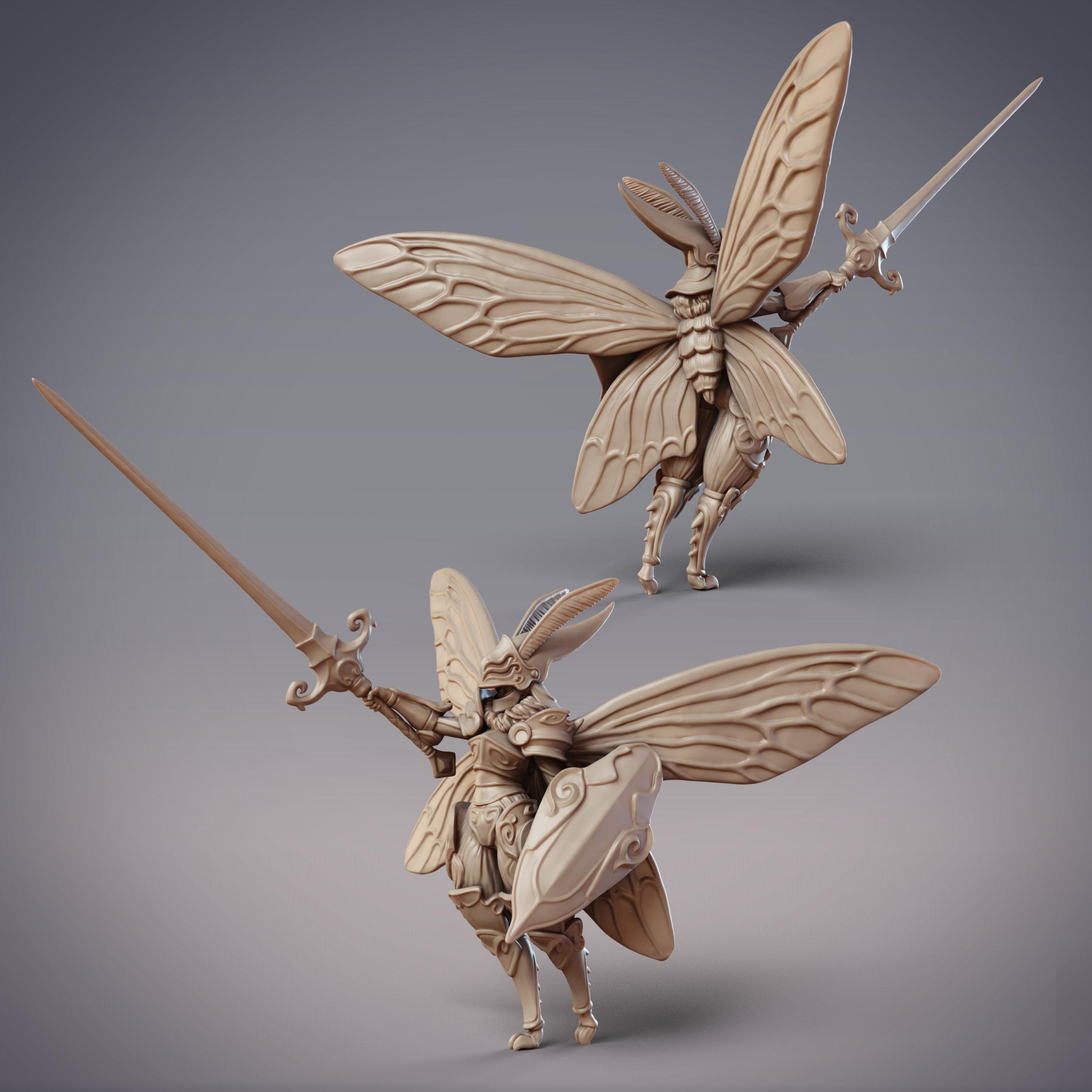 Mothfolk Knight - Neria, Noctuoidea Decertator - 2 Poses (Pre-Supported) 3d model