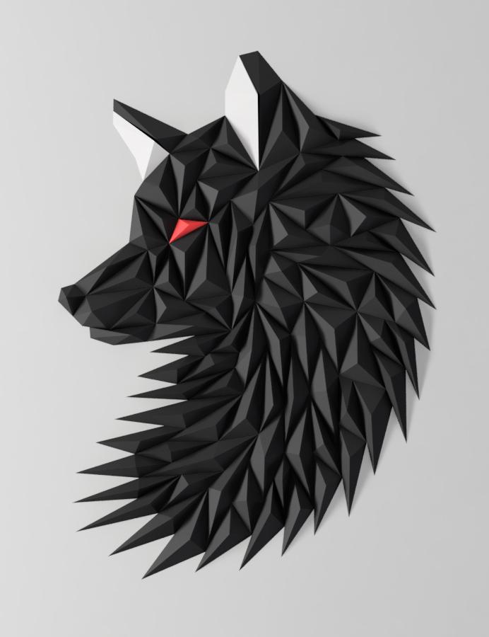 Geometric Wolf (fox) head wall art 3d model