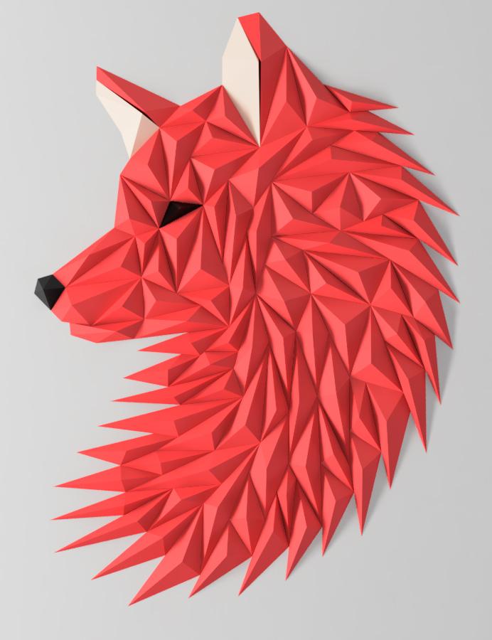 Geometric Wolf (fox) head wall art 3d model