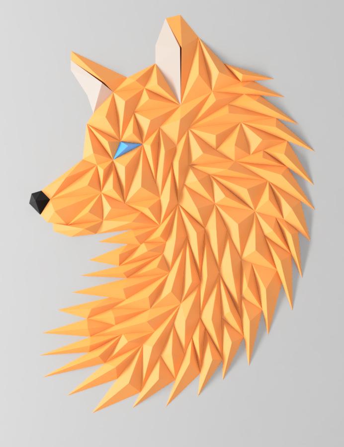 Geometric Wolf (fox) head wall art 3d model