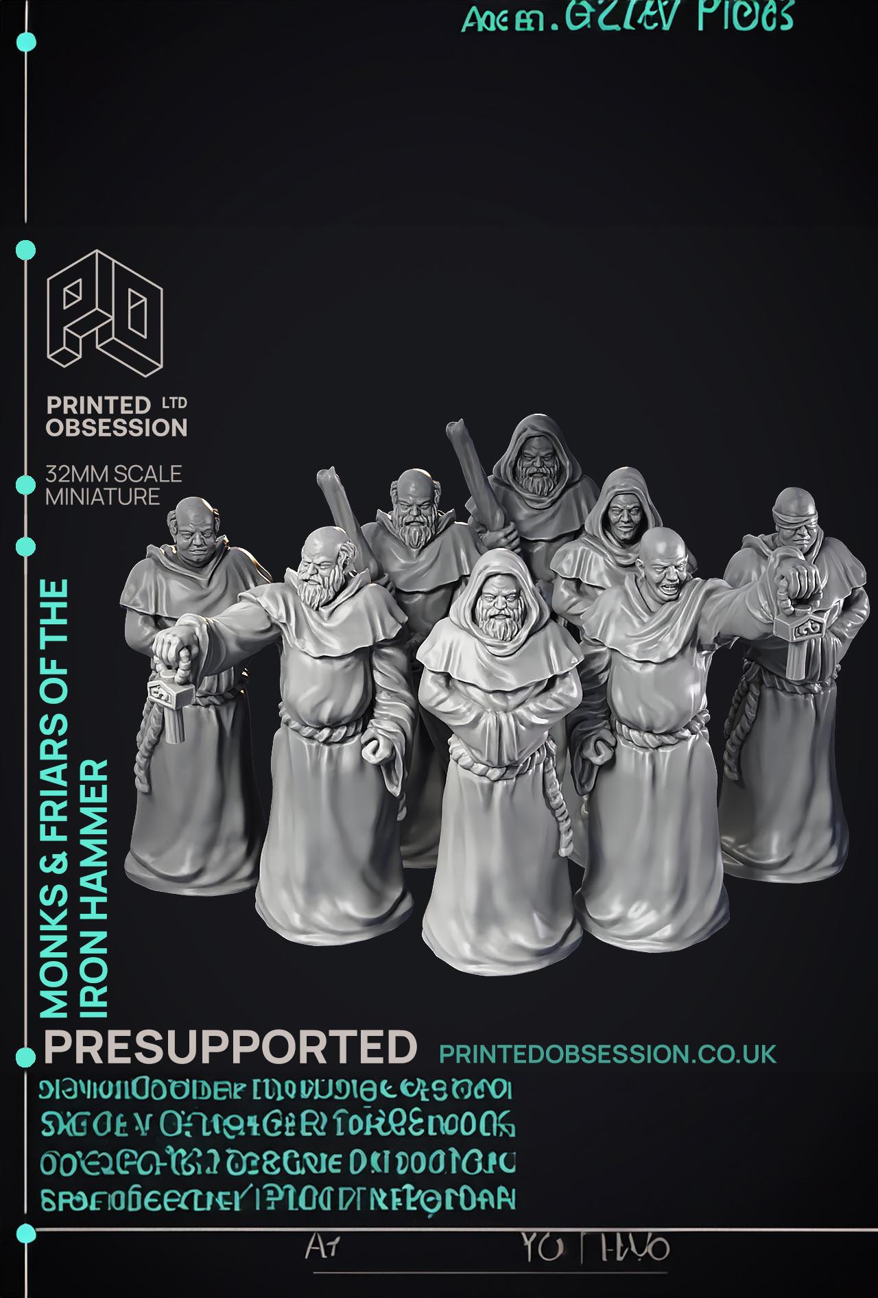 Friars & Monks of the Iron hammer - 8 Models - PRESUPPORTED - 32mm scale  3d model