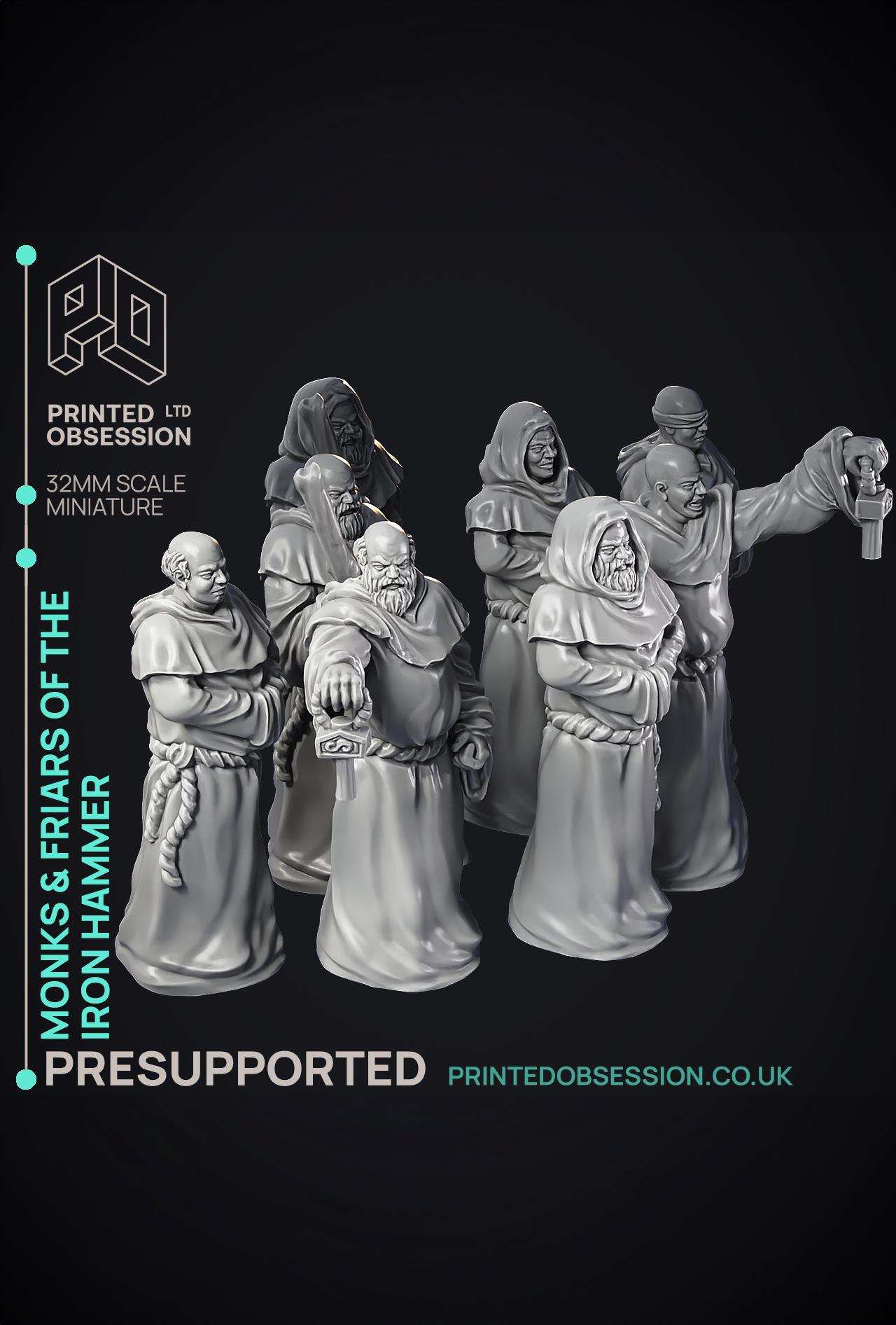 Friars & Monks of the Iron hammer - 8 Models - PRESUPPORTED - 32mm scale  3d model