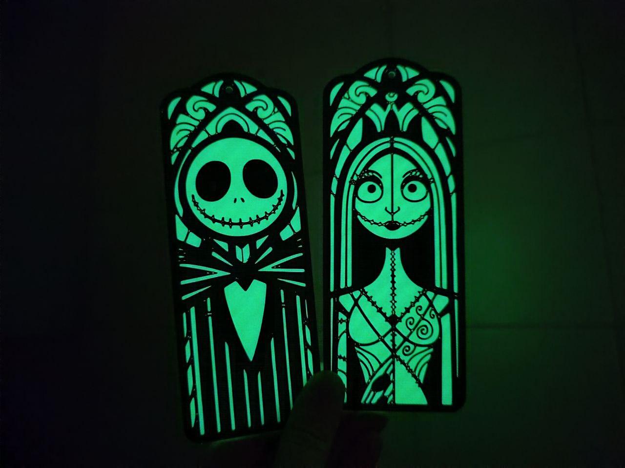 Jack and Sally Glow-in-the-Dark Fan Art – 2D Stained Glass Style - bookmark 3d model