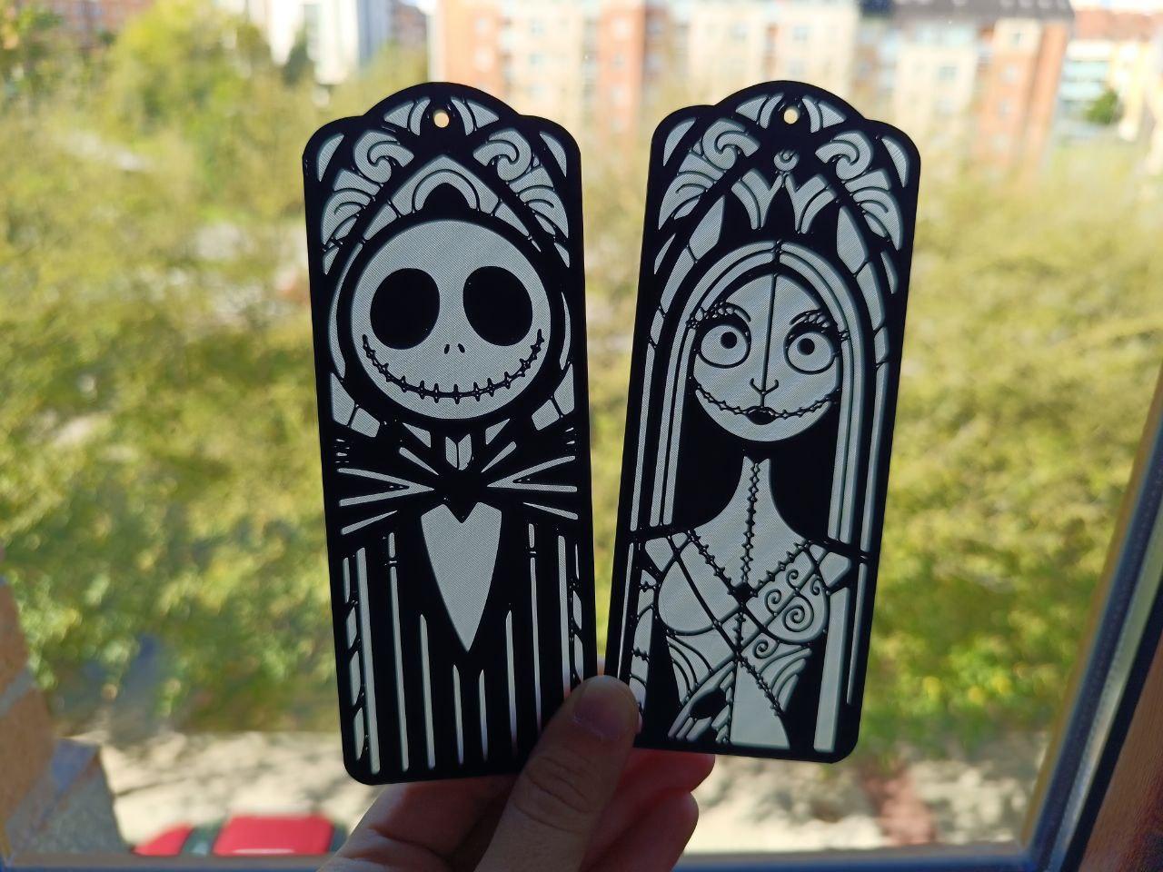 Jack and Sally Glow-in-the-Dark Fan Art – 2D Stained Glass Style - bookmark 3d model