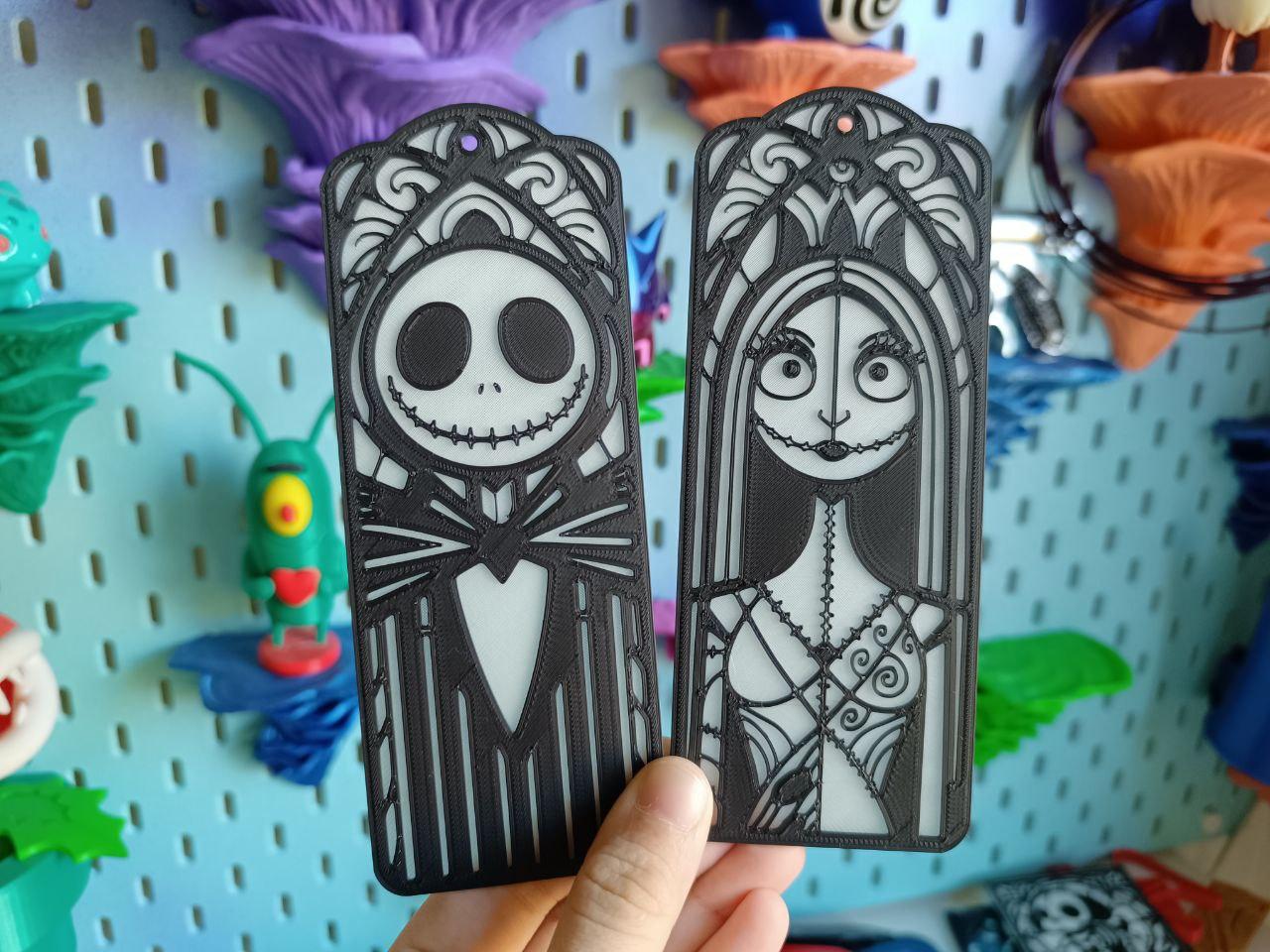 Jack and Sally Glow-in-the-Dark Fan Art – 2D Stained Glass Style - bookmark 3d model