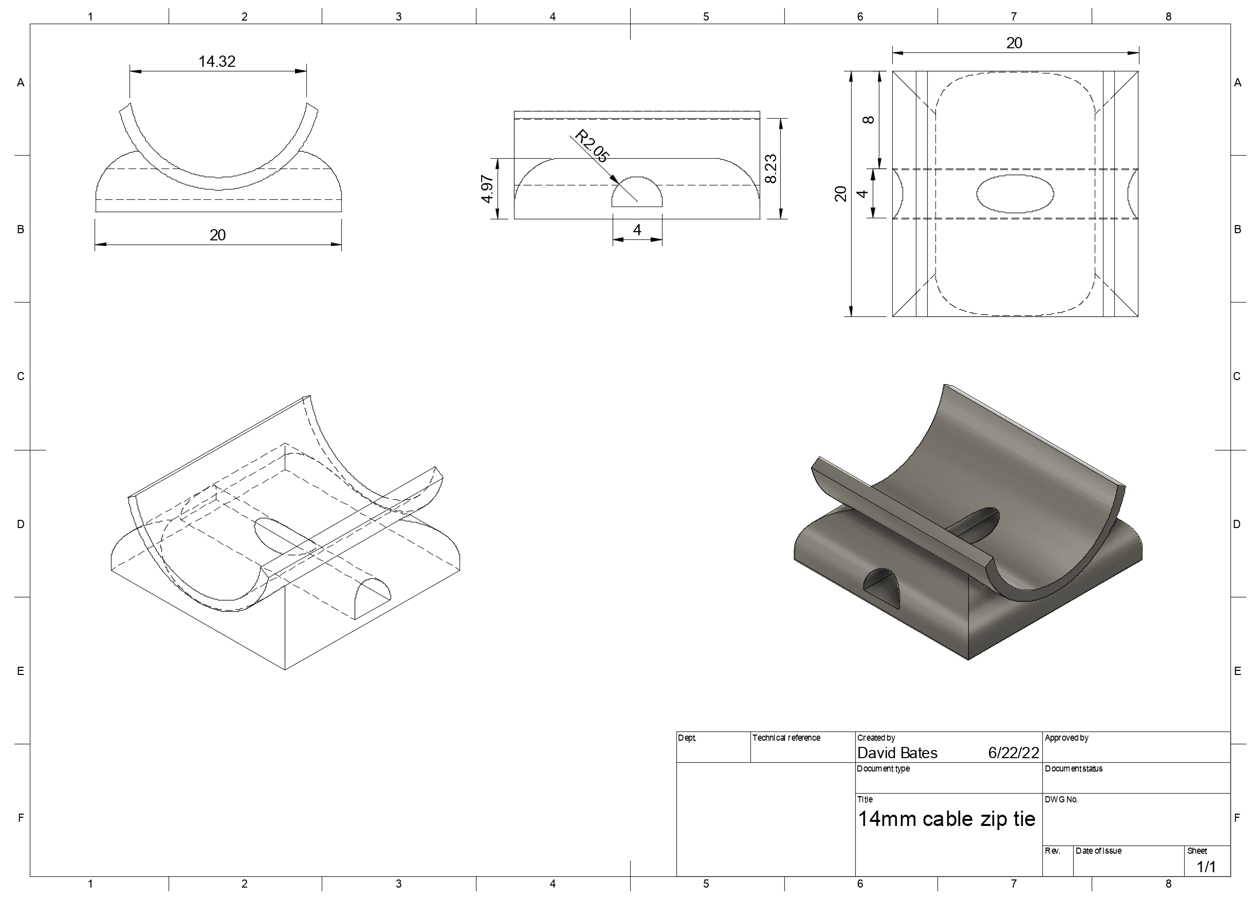 14mm zip tie mount. 20mm base 3d model