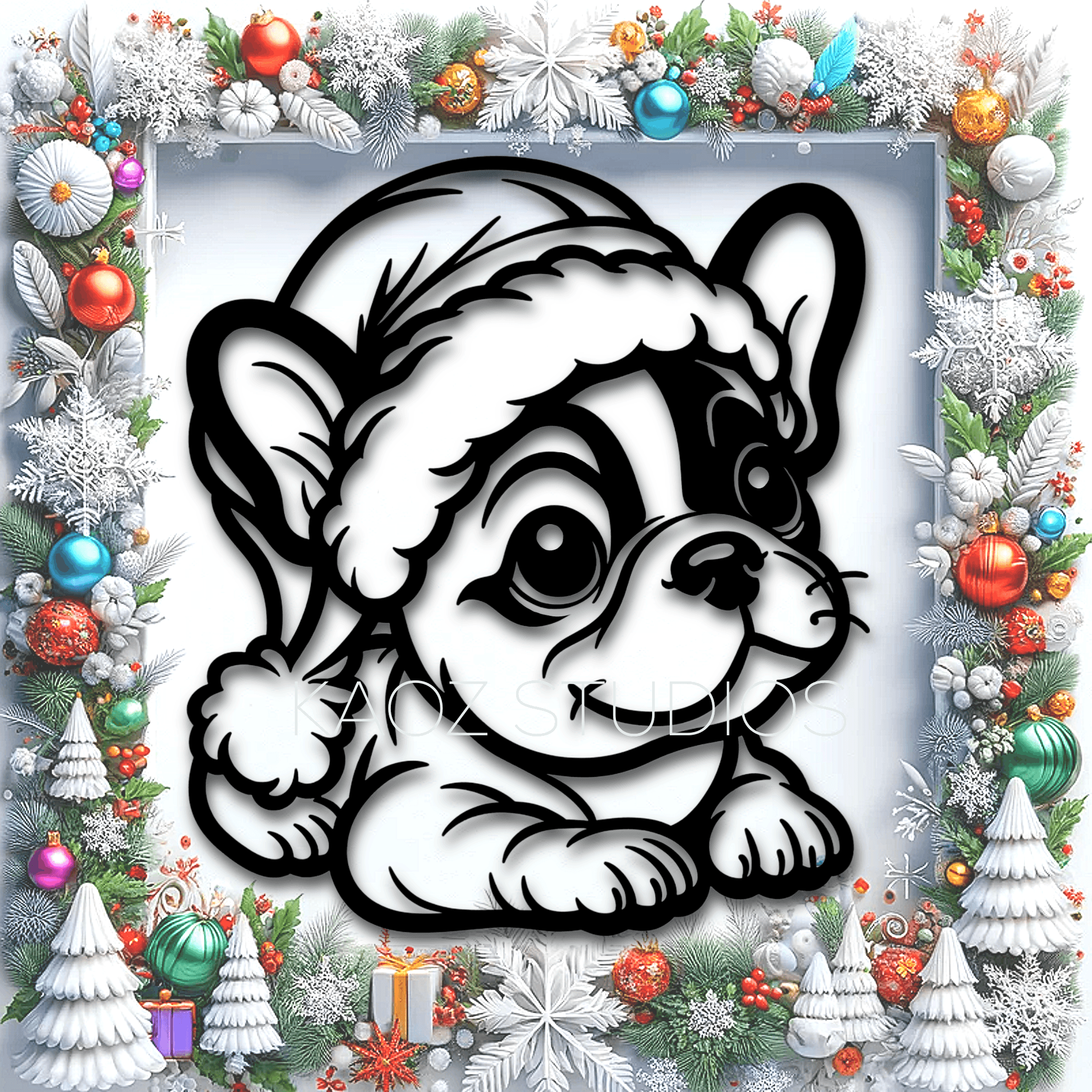 santa frenchie wall art christmas puppy wall decor cute puppy decoration 3d model