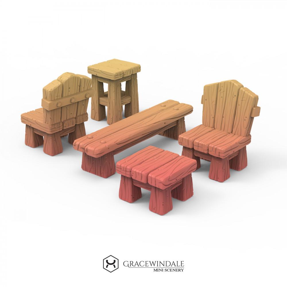 Tavern Furniture and Props Set 3d model