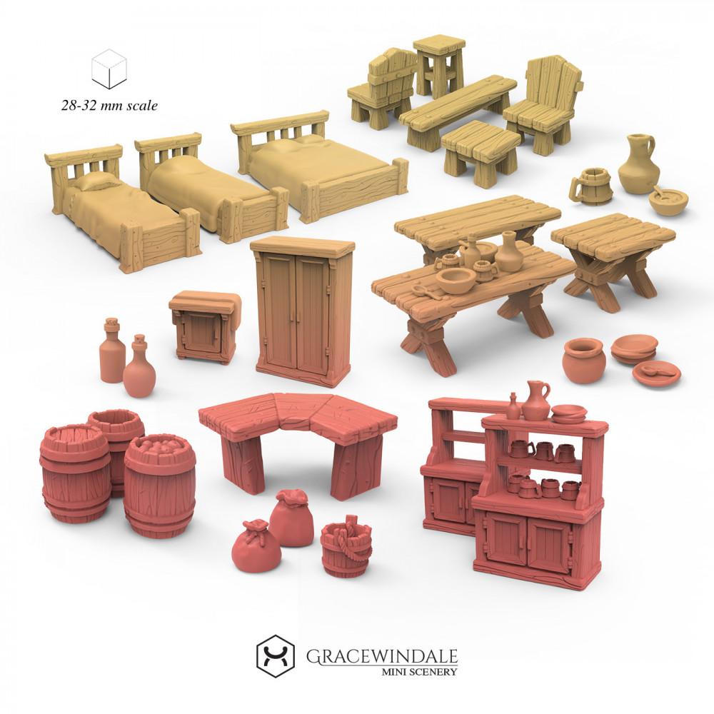 Tavern Furniture and Props Set 3d model