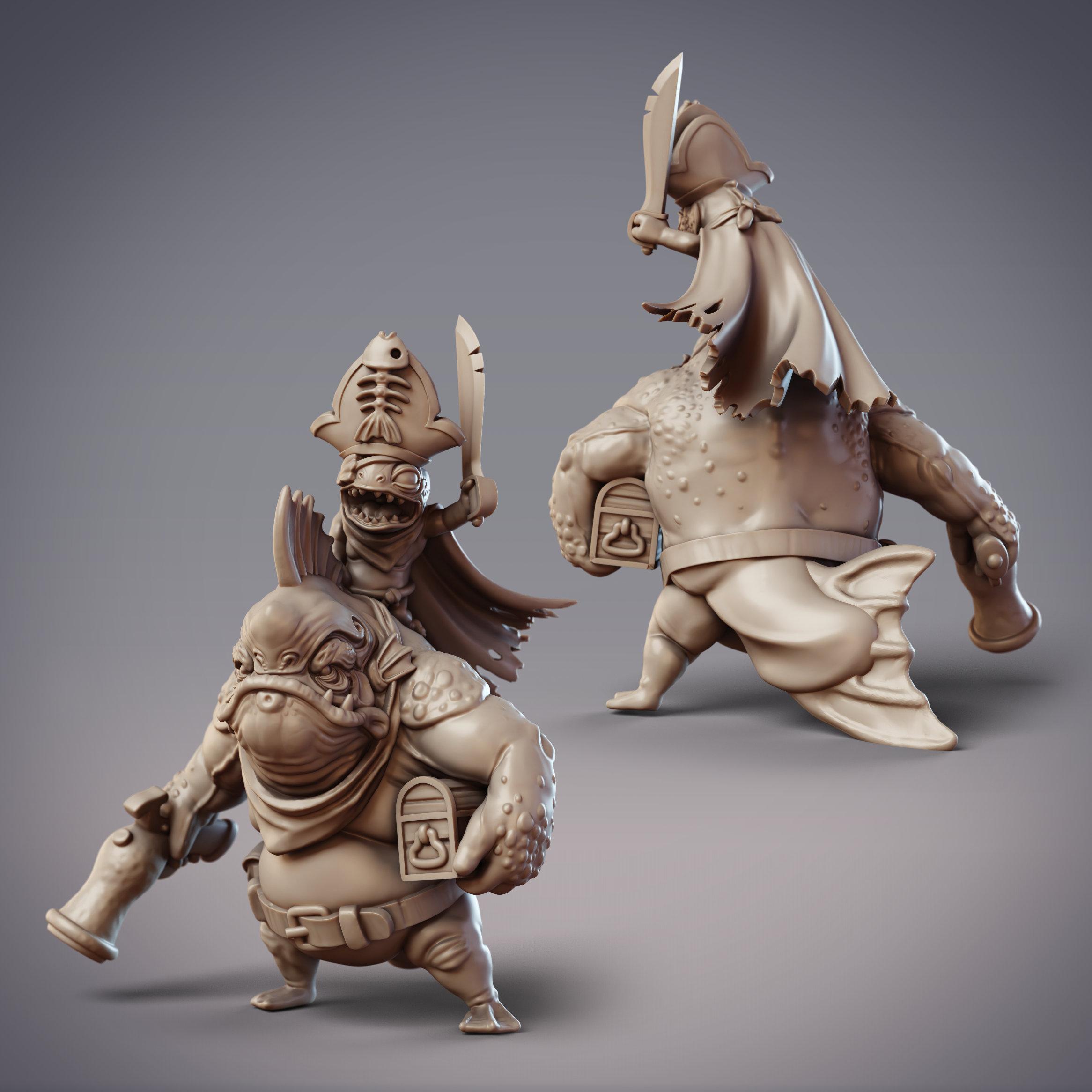 Fishfolk Pirate Crew - Padu, Sommos Pyraja First Mate and Murushu, Sommos Jow Pirate (Pre-supported) 3d model