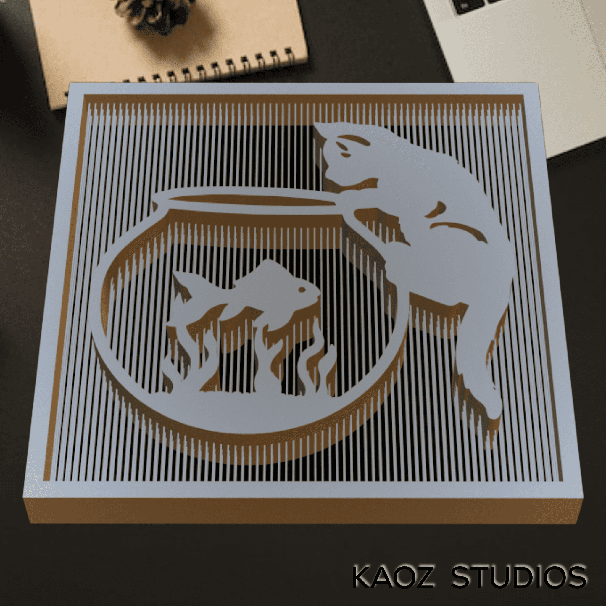 EASY Print in Place Kitty string art 3d floating kitten in a fishbowl free standing art piece 3d model