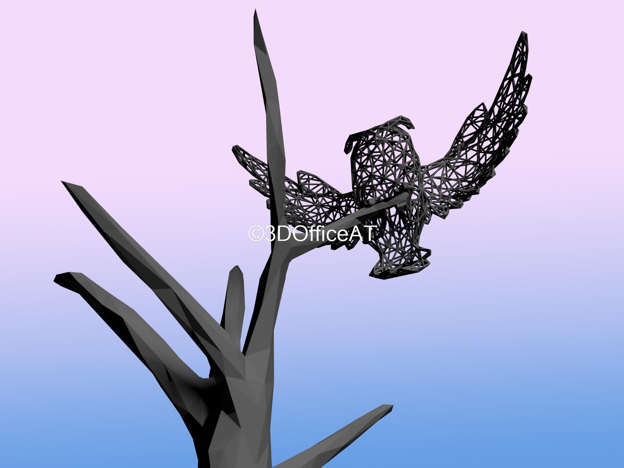 Wire Art: Owl on Tree 3d model