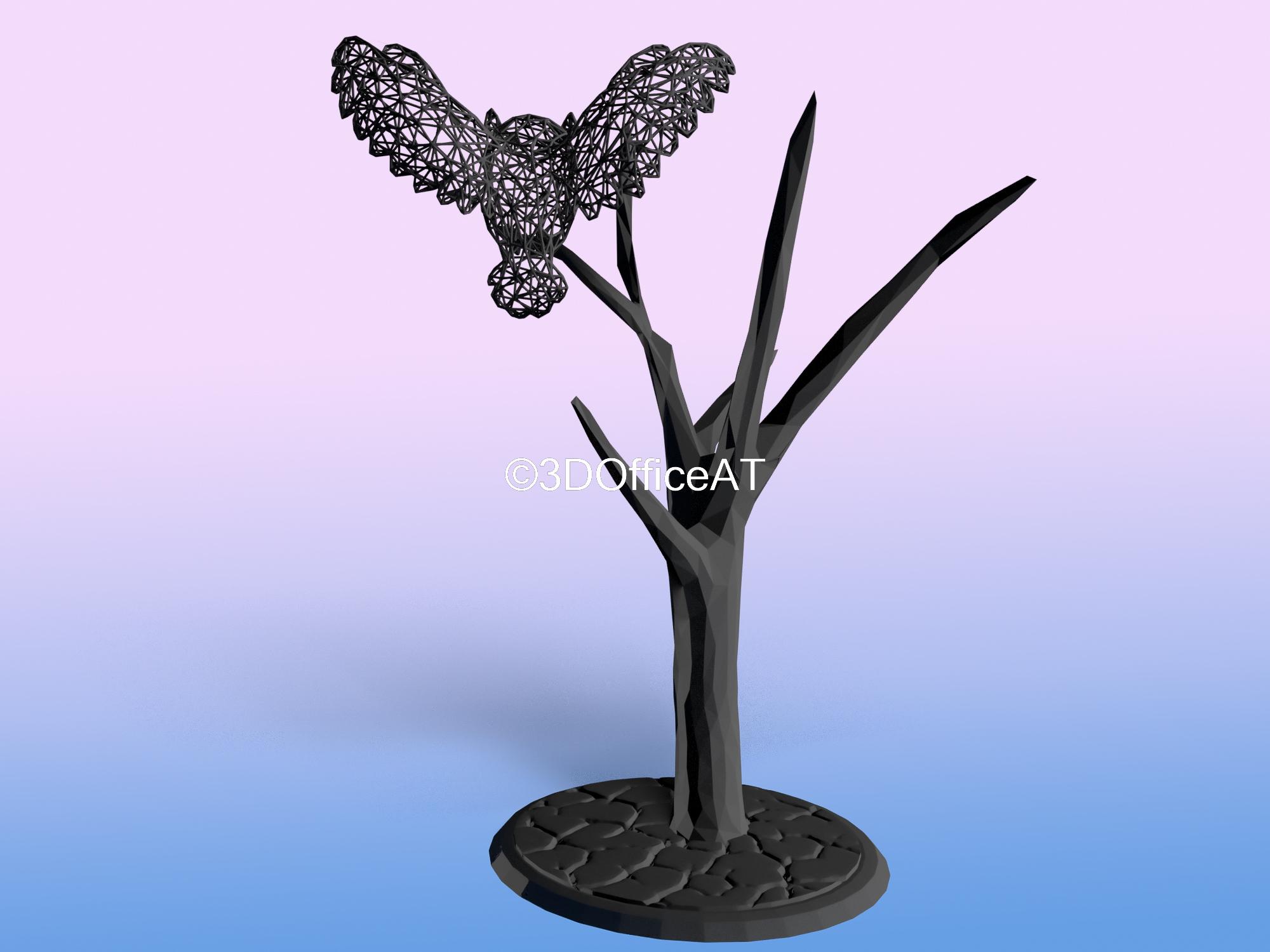 Wire Art: Owl on Tree 3d model