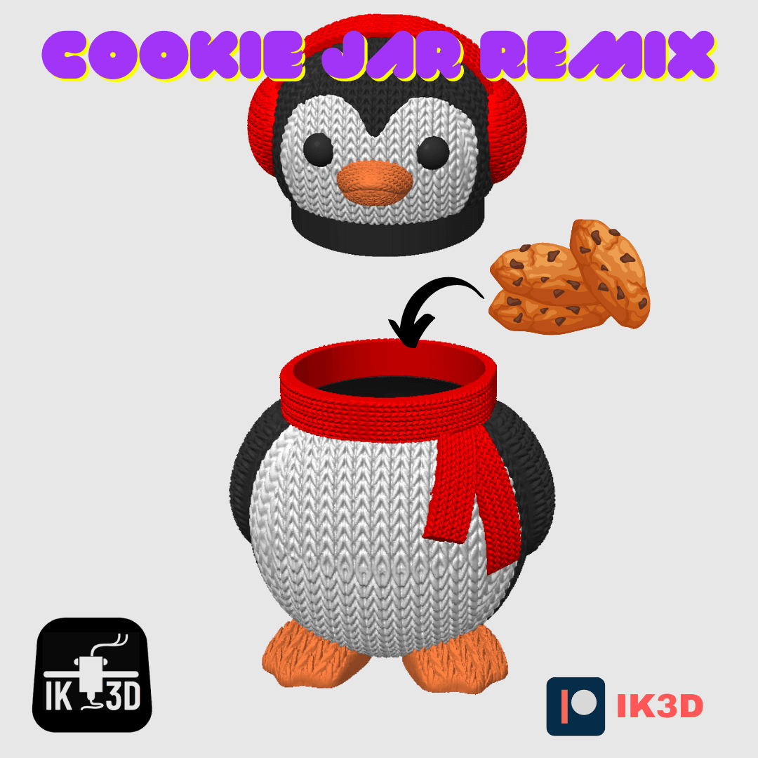 Knitted Penguin Cookie Jar / Container /3MF Included 3d model