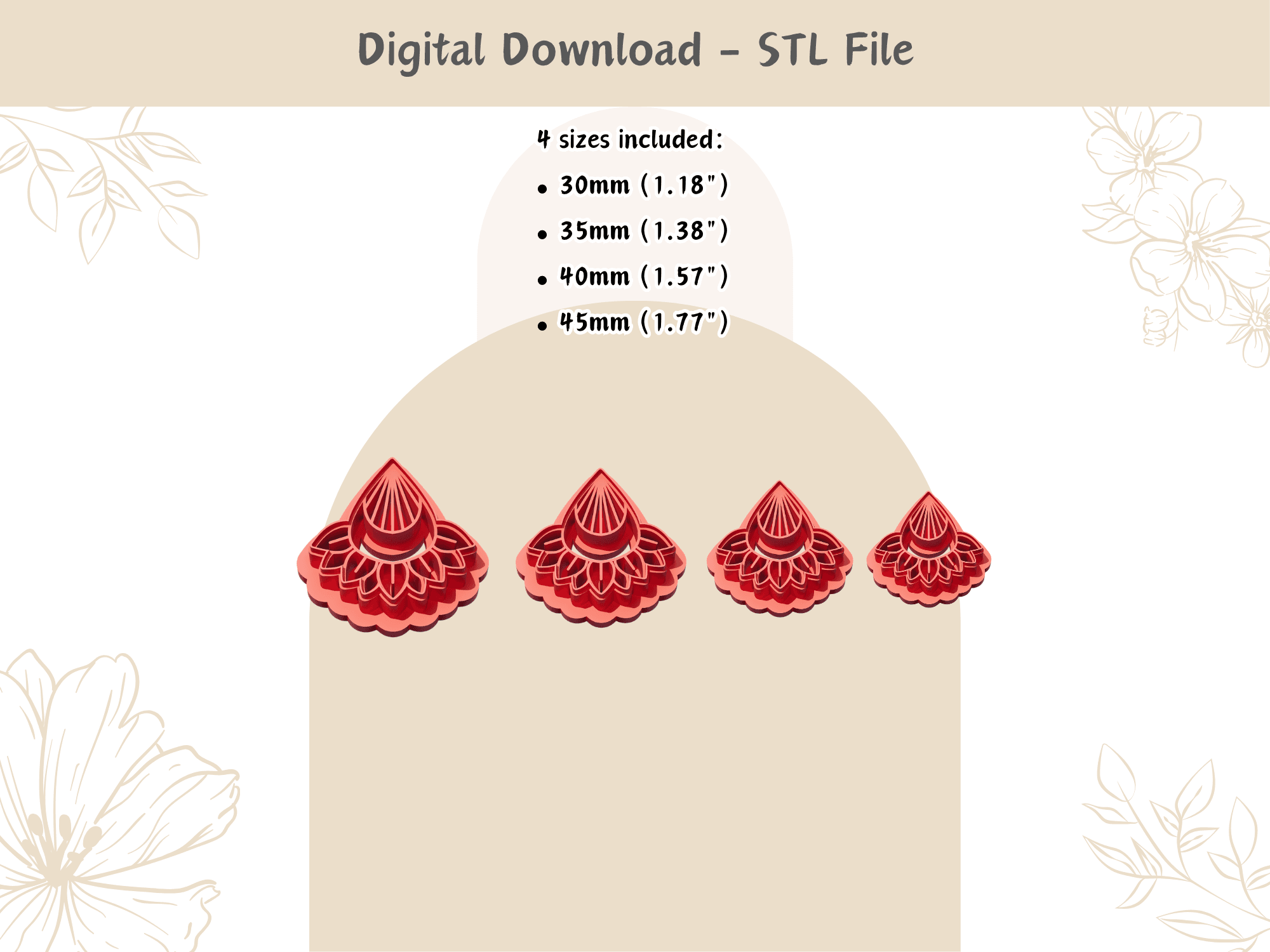 Tribal Abstract 03 Clay Cutter for Polymer Clay | Digital STL File | Clay Tools | 4 Sizes  3d model