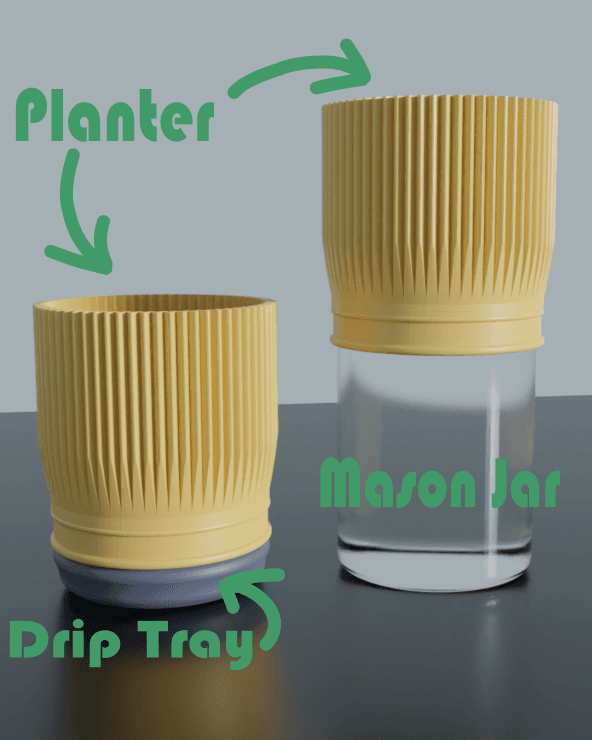 Mason Jar Planter - Convertible Drip Tray 3d model