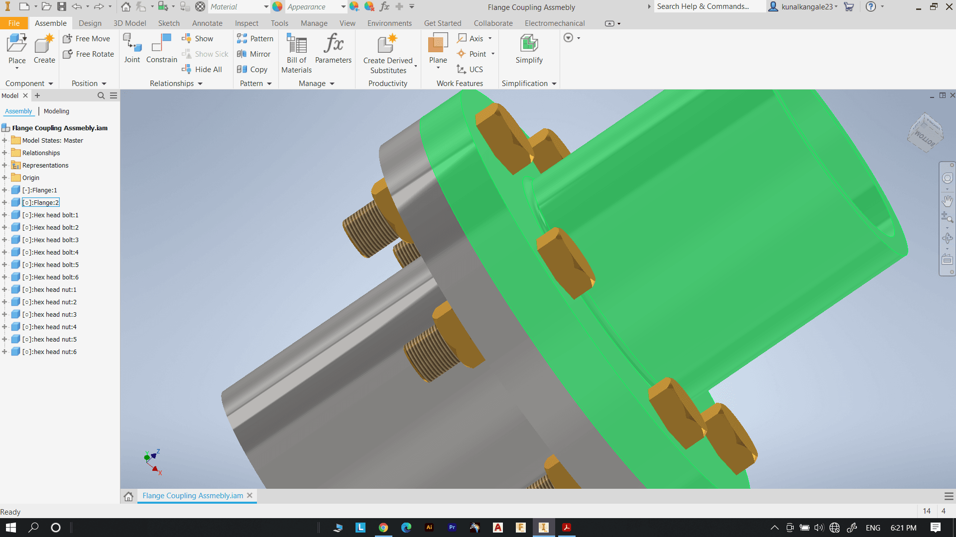 Flange Coupling Assmebly - Design view
 - 3d model