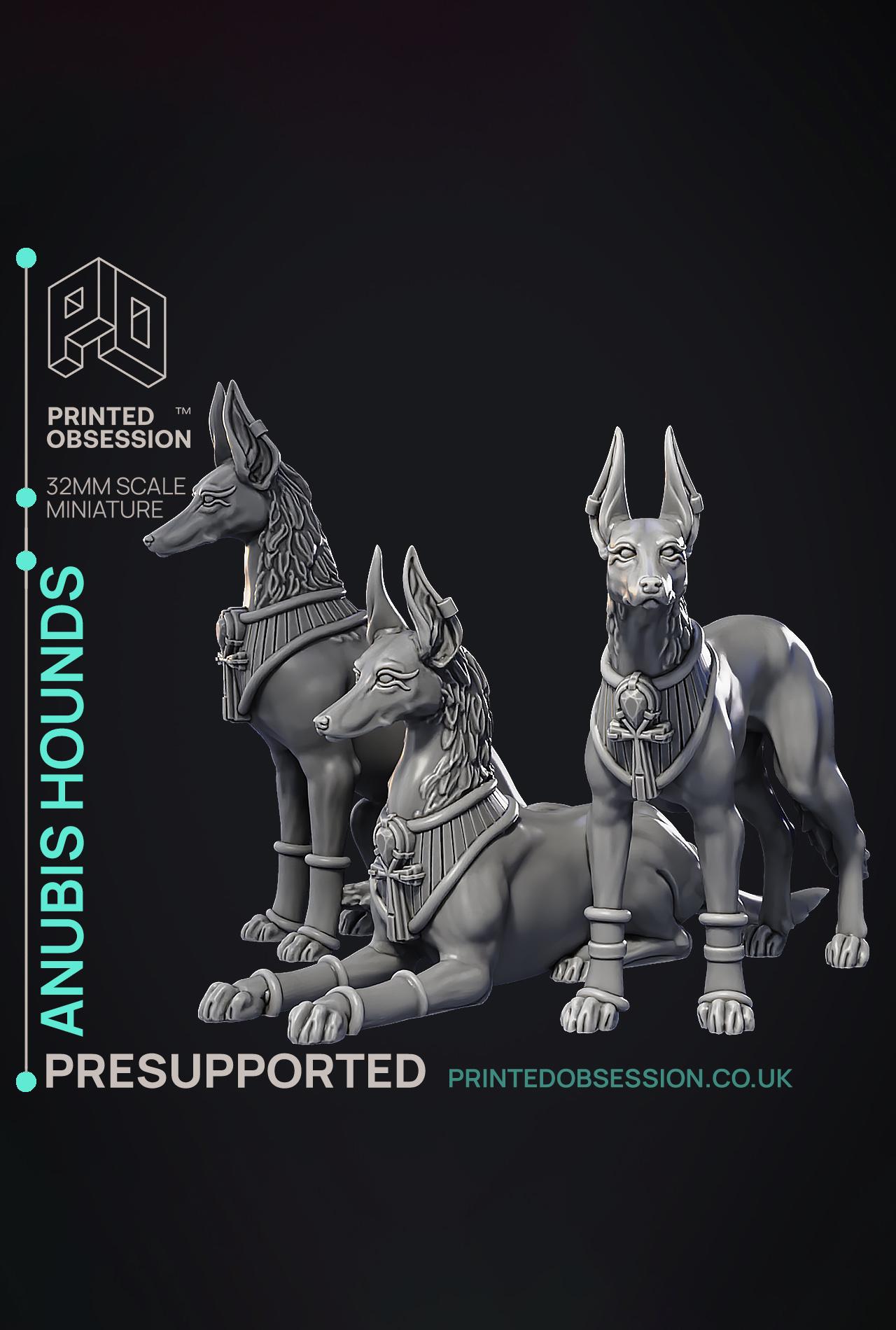 Anubis Hounds - 3 Model - Court of Anubis -  PRESUPPORTED - Illustrated and Stats - 32mm scale 3d model