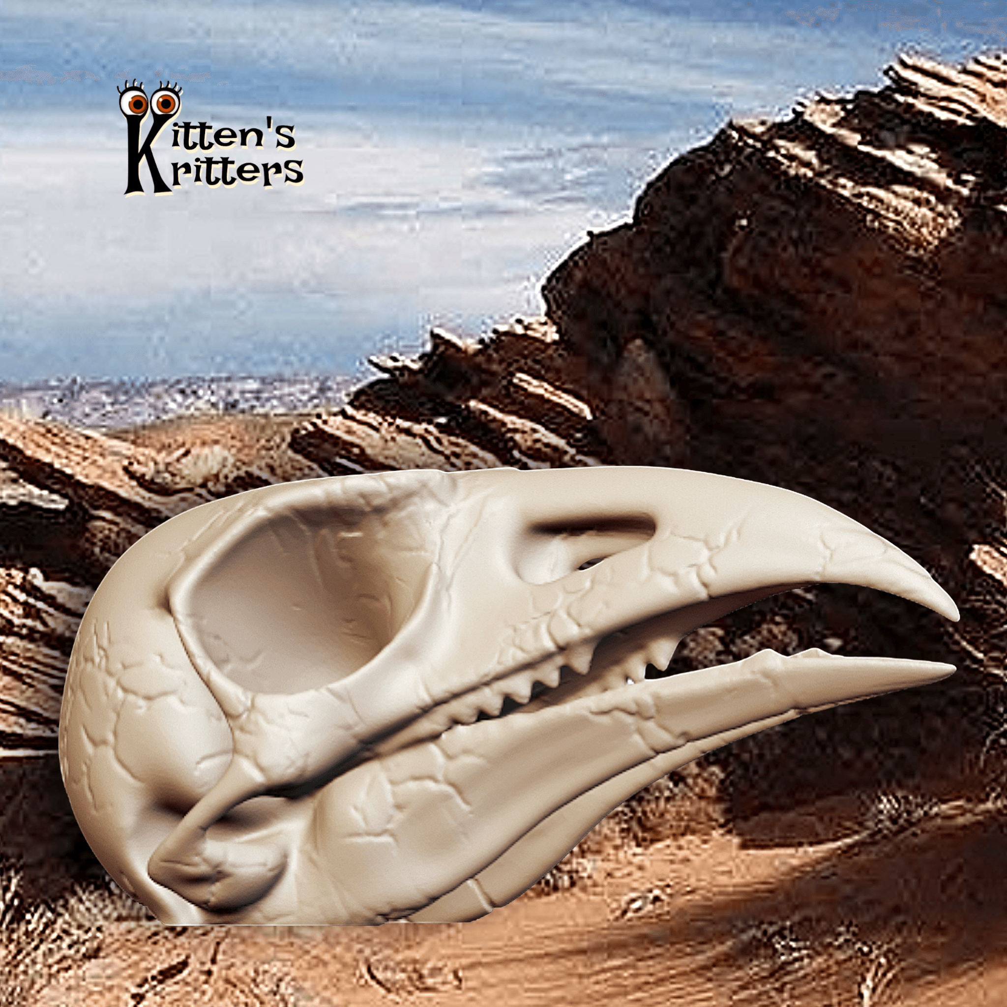 Desert Predator Skull Prehistoric Bird Skeleton Figurine 3d model