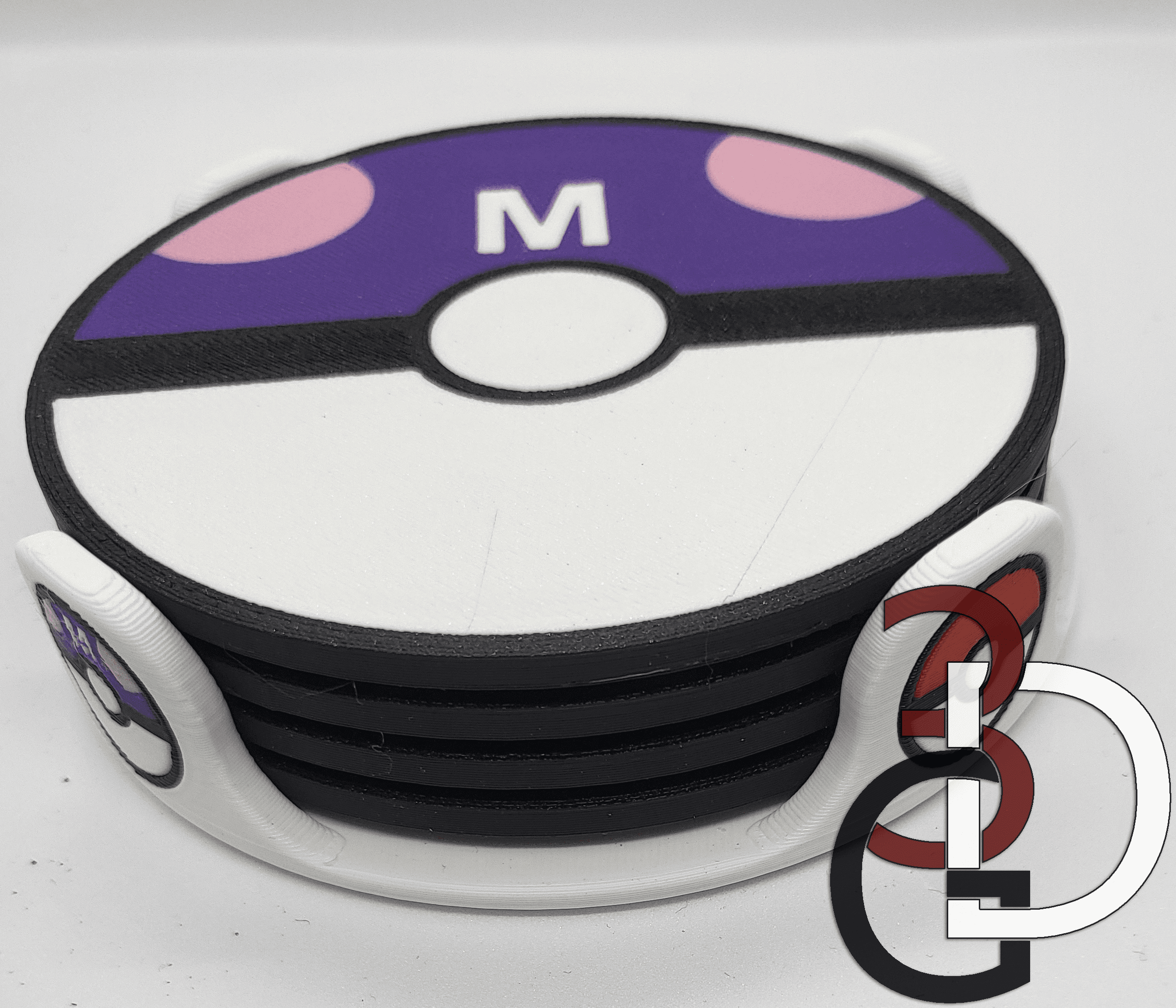 Pokeball themed coaster holder (7 colored print) 3d model