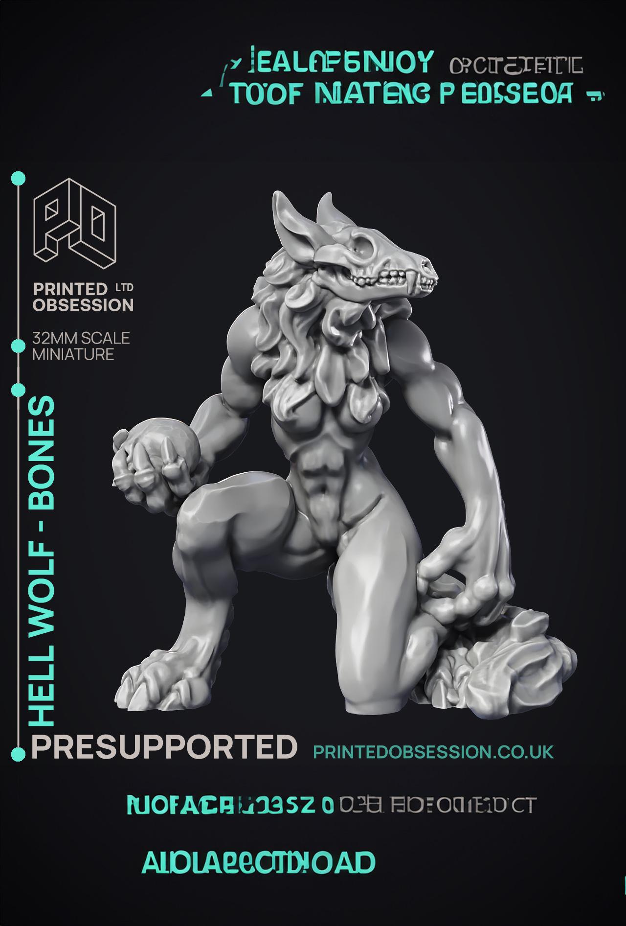 Hell Wolf - Bone - PRESUPPORTED - Hell Hath No Fury - 32mm Scale  3d model