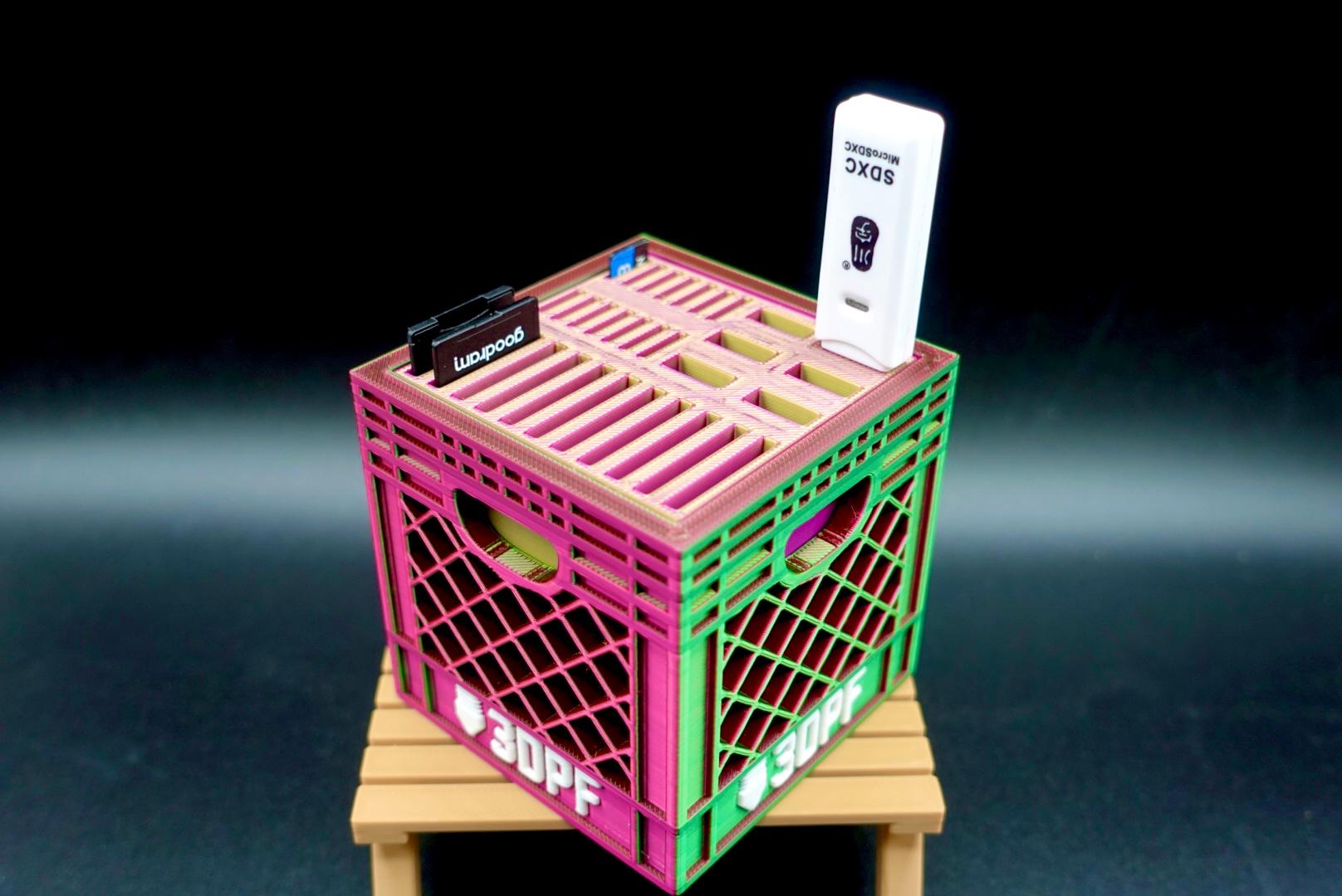 Micro SD / SD / USB Holder (100% Scale Mini Crate) 3d model