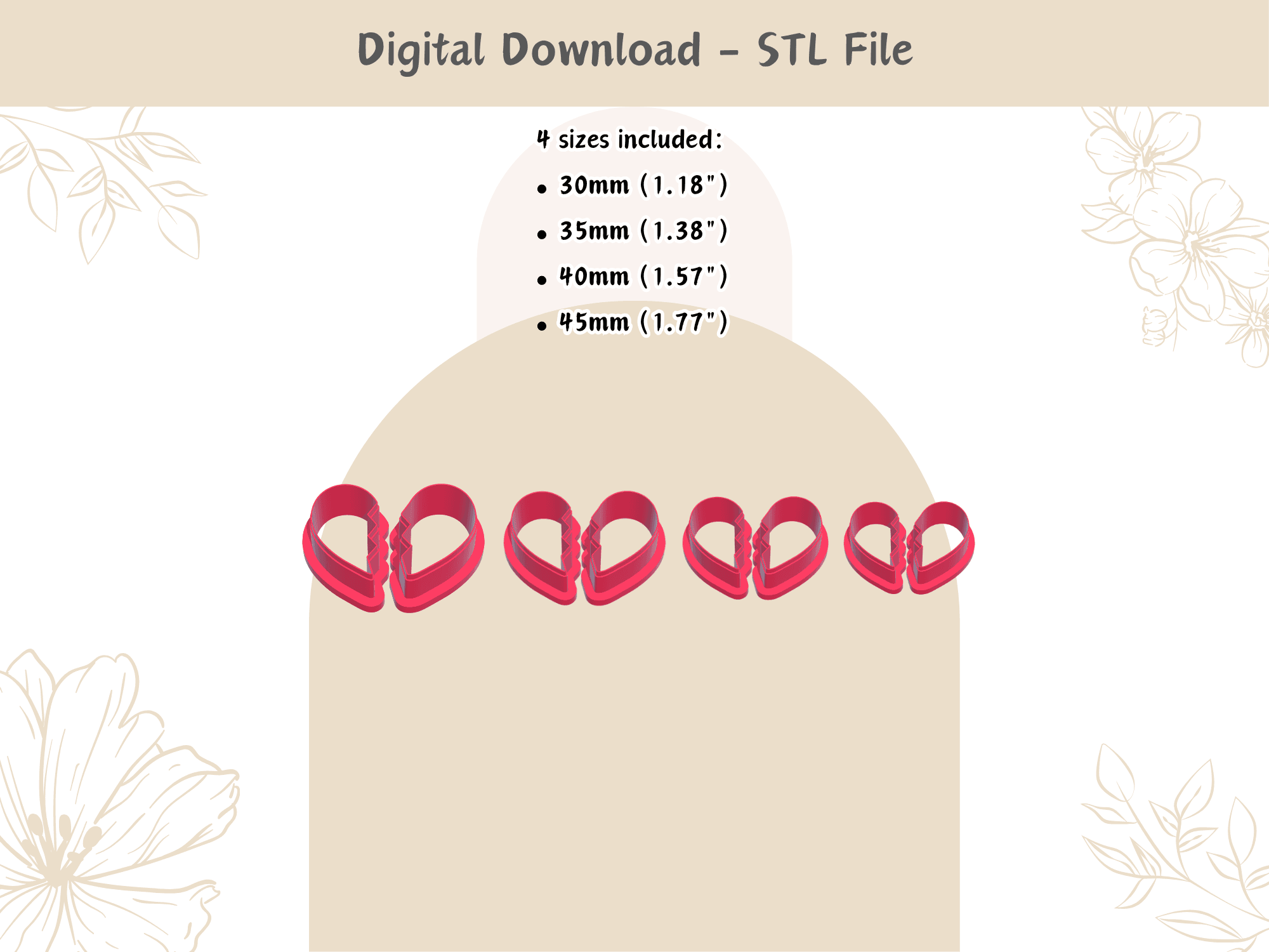 Heart Break Clay Cutter for Polymer Clay | Digital STL File | Clay Tools | 4 Sizes Clay Cutters 3d model