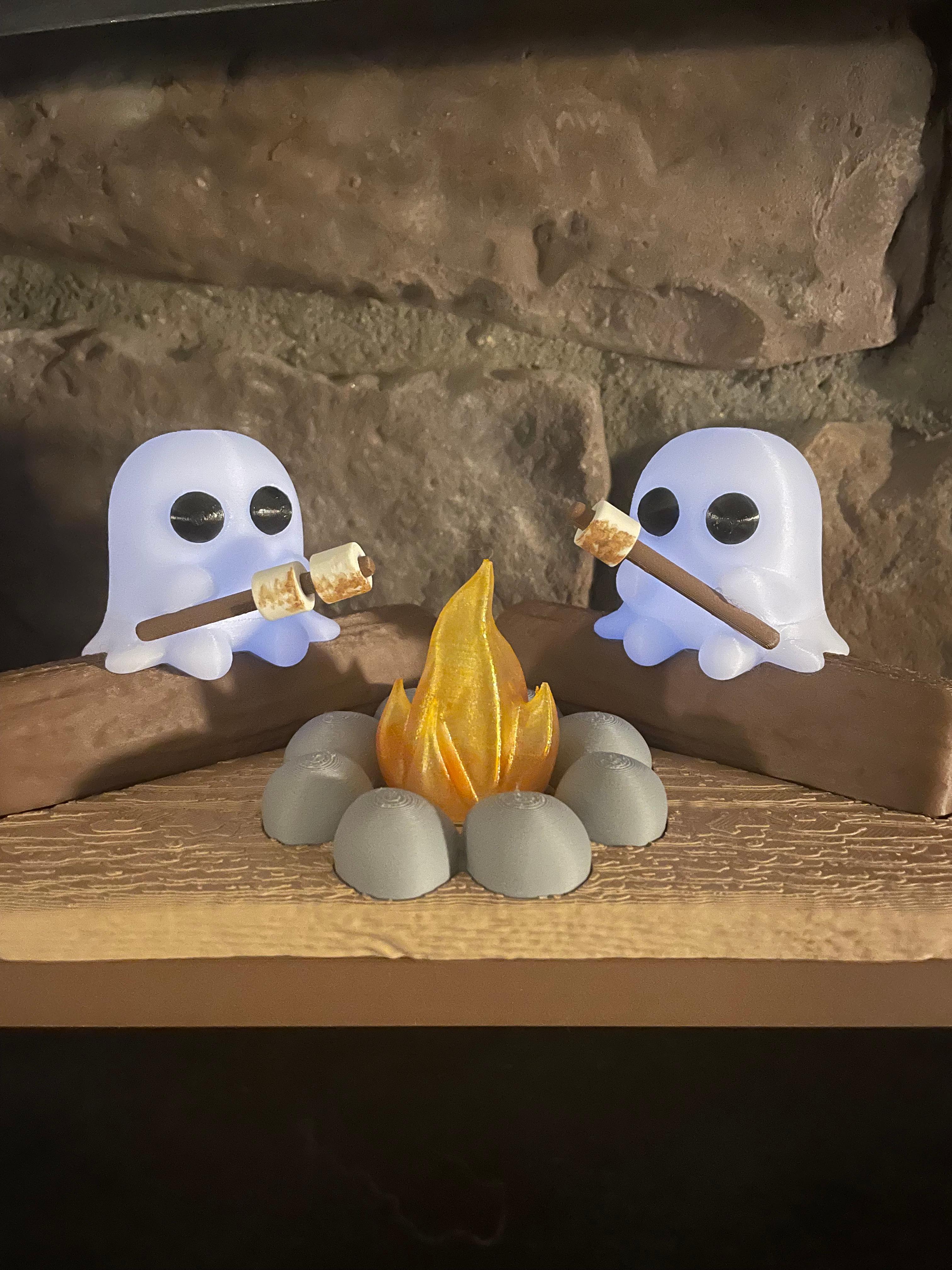 Ghostly Campfire - No supports or AMS - Tea Light - Thank you SO MUCH for this file! I'm so in love with these little guys! Printed the ghosts in glow in the dark pla, fire is done in "clear" petg & colored with alcohol ink markers.  - 3d model