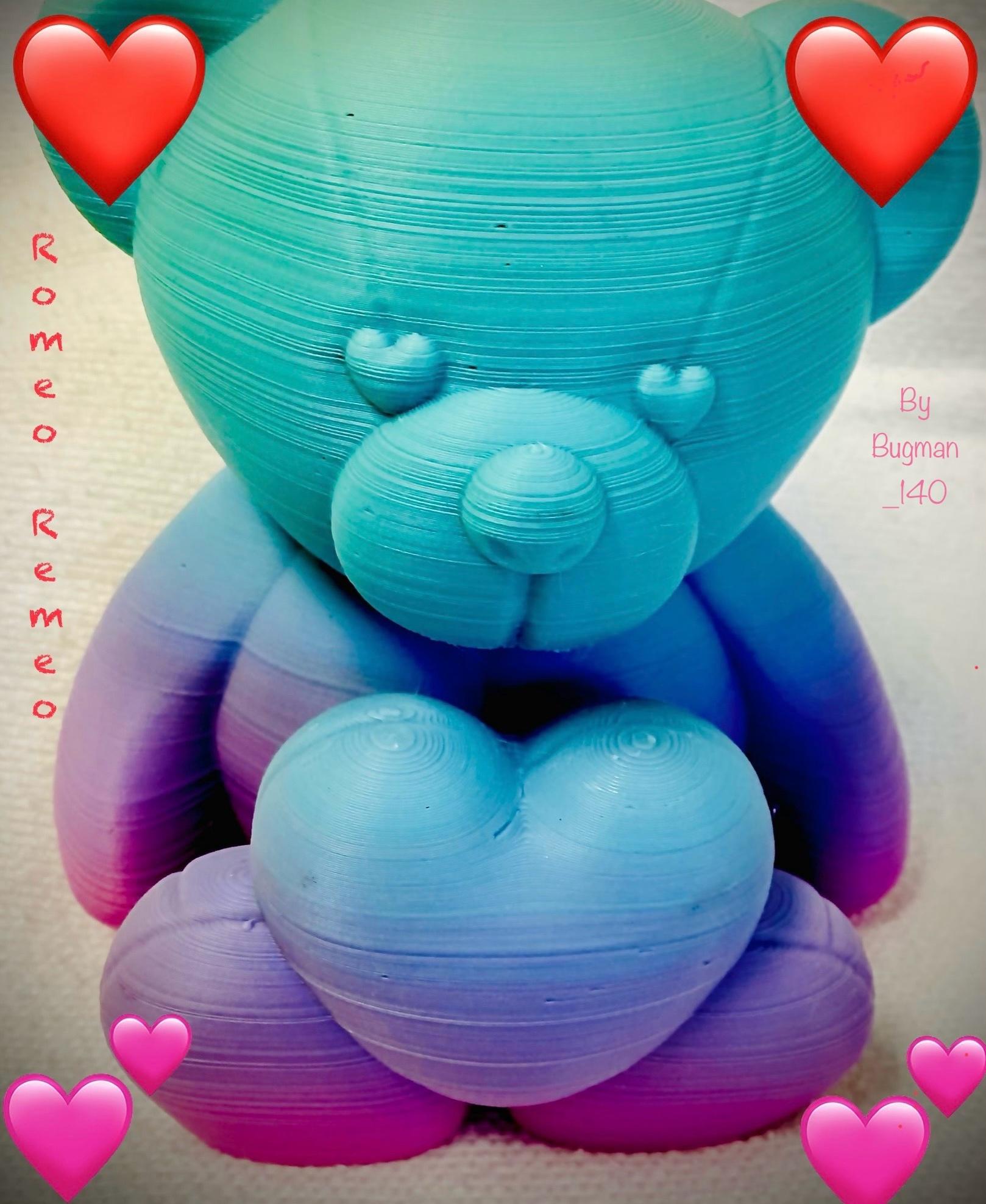 Romeo Bear - Printed on Voxelab Aquila with Polymaker PolyTerra pastel rainbow filament - 3d model