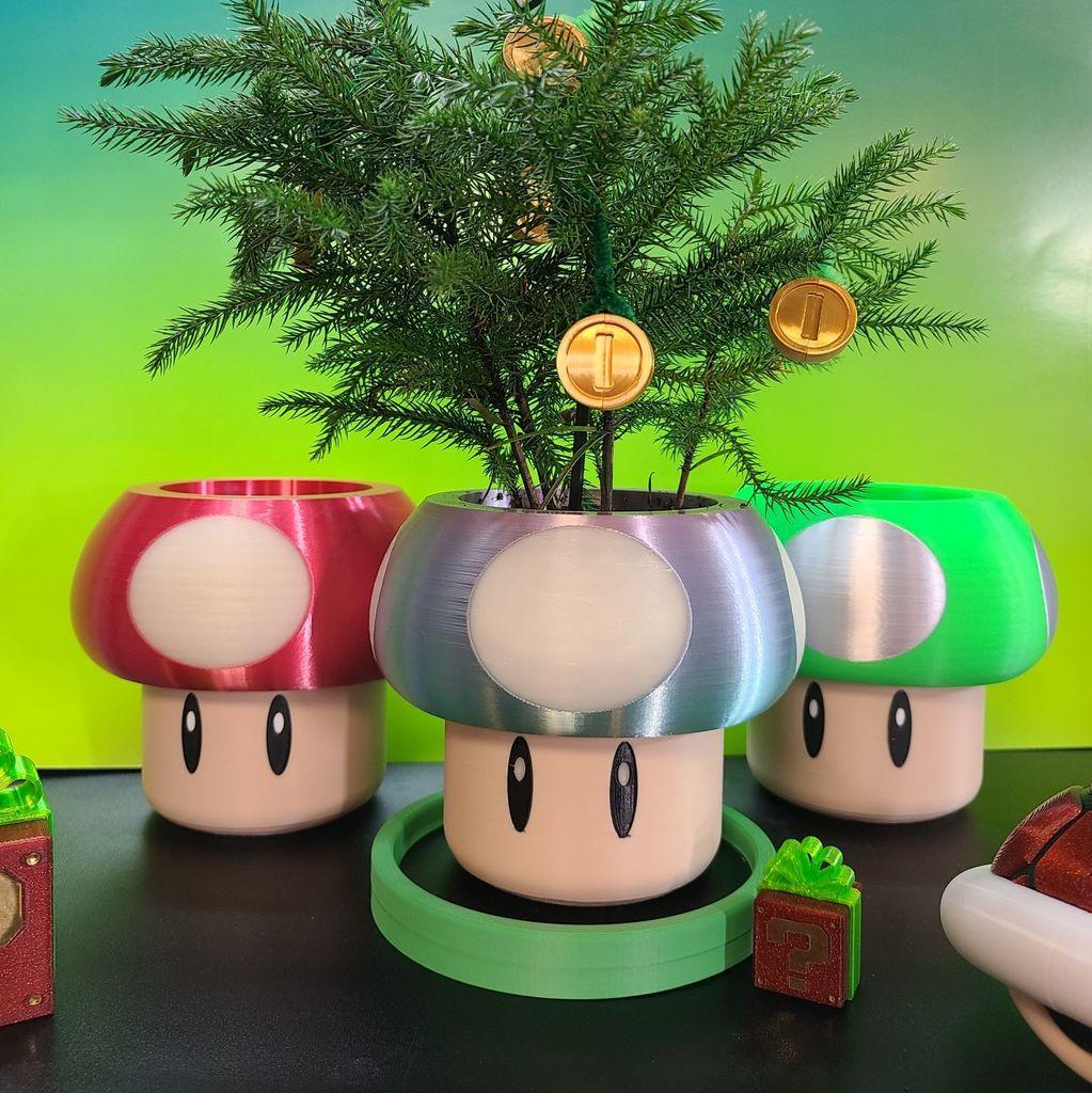 Mario Mushroom Money Tree Planter. MMU printers only 3d model