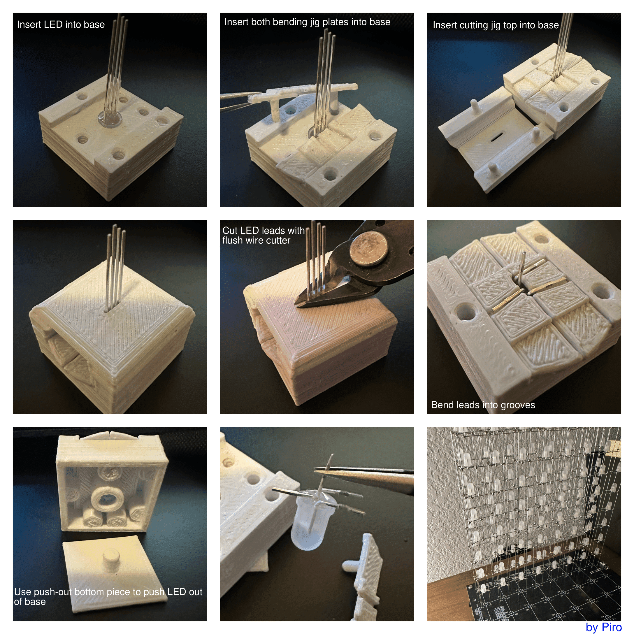 8x8x8 RGB LED Cube Cut and Bend Jig 3d model