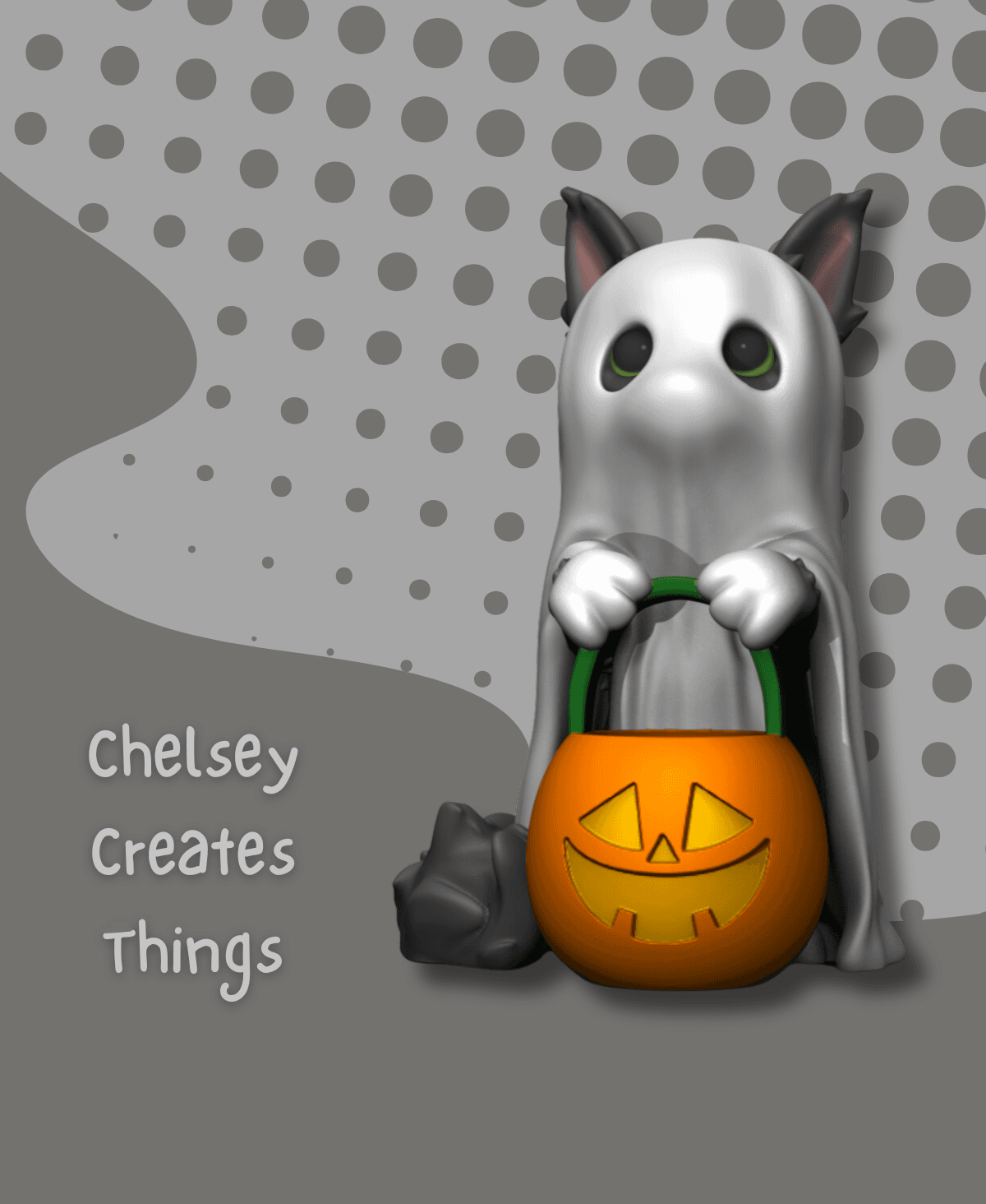 Ghost Cat w/ Jack-o'-Lantern 3d model