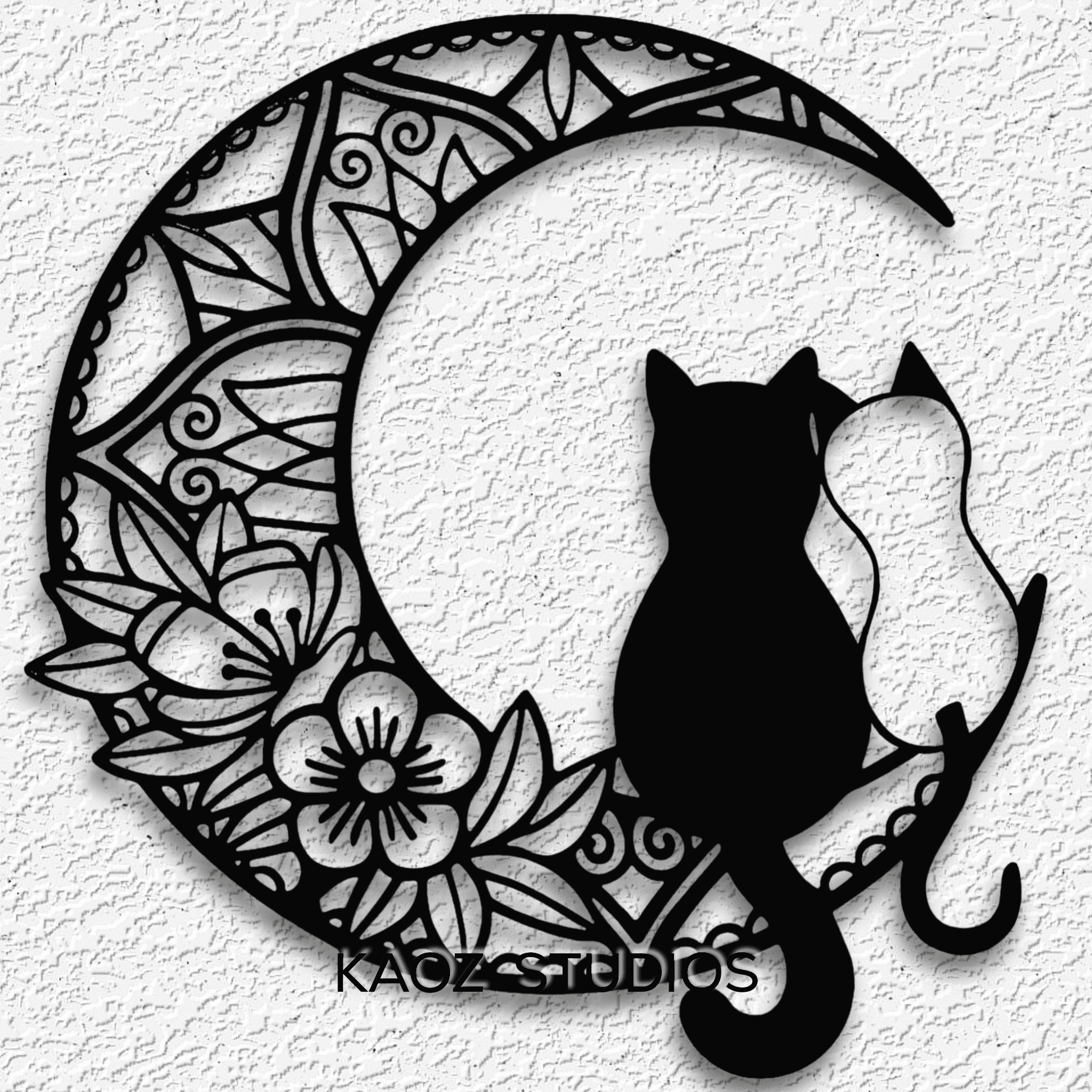 Mandala Cats on the Moon wall art - Leave a ♡ 3d model