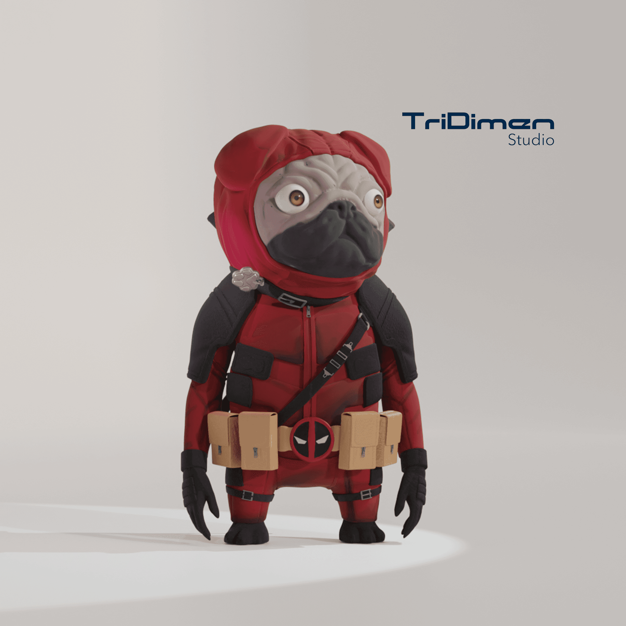 Pug Cosplay Deadpool - Cute Pug  3d model