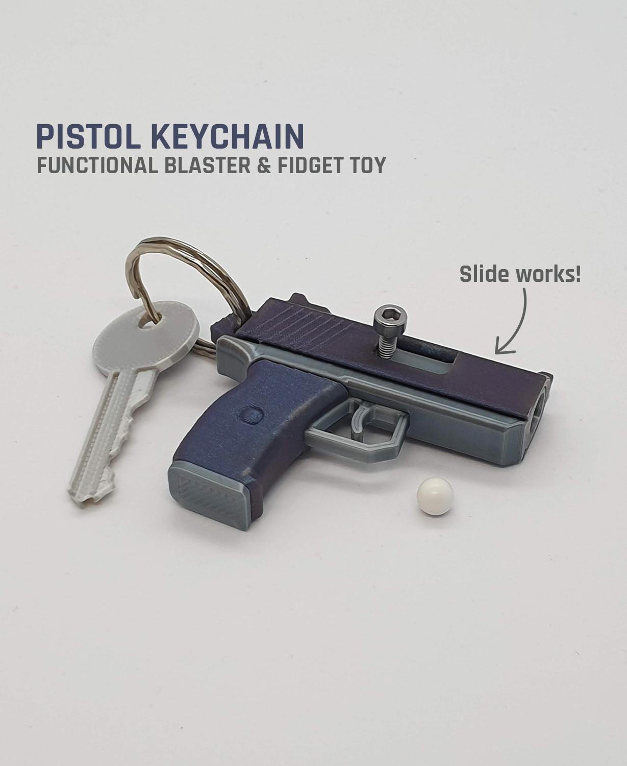 Pistol Keychain — Functional Blaster & Fidget Toy 3d model