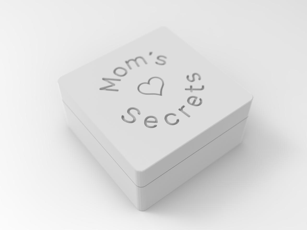 Boîte carré 'Secrets de Maman' - Rangement Personnalisé 3D pour Cadeaux et Souvenirs, 10x10x4 cm 3d model