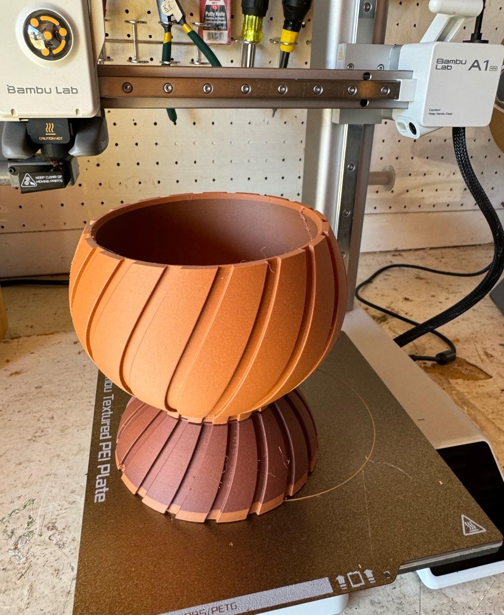 The Maki Planter Pot with Drainage Tray & Stand: Modern and Unique Home Decor for Plants - Wood filament. Printed at 200.  - 3d model